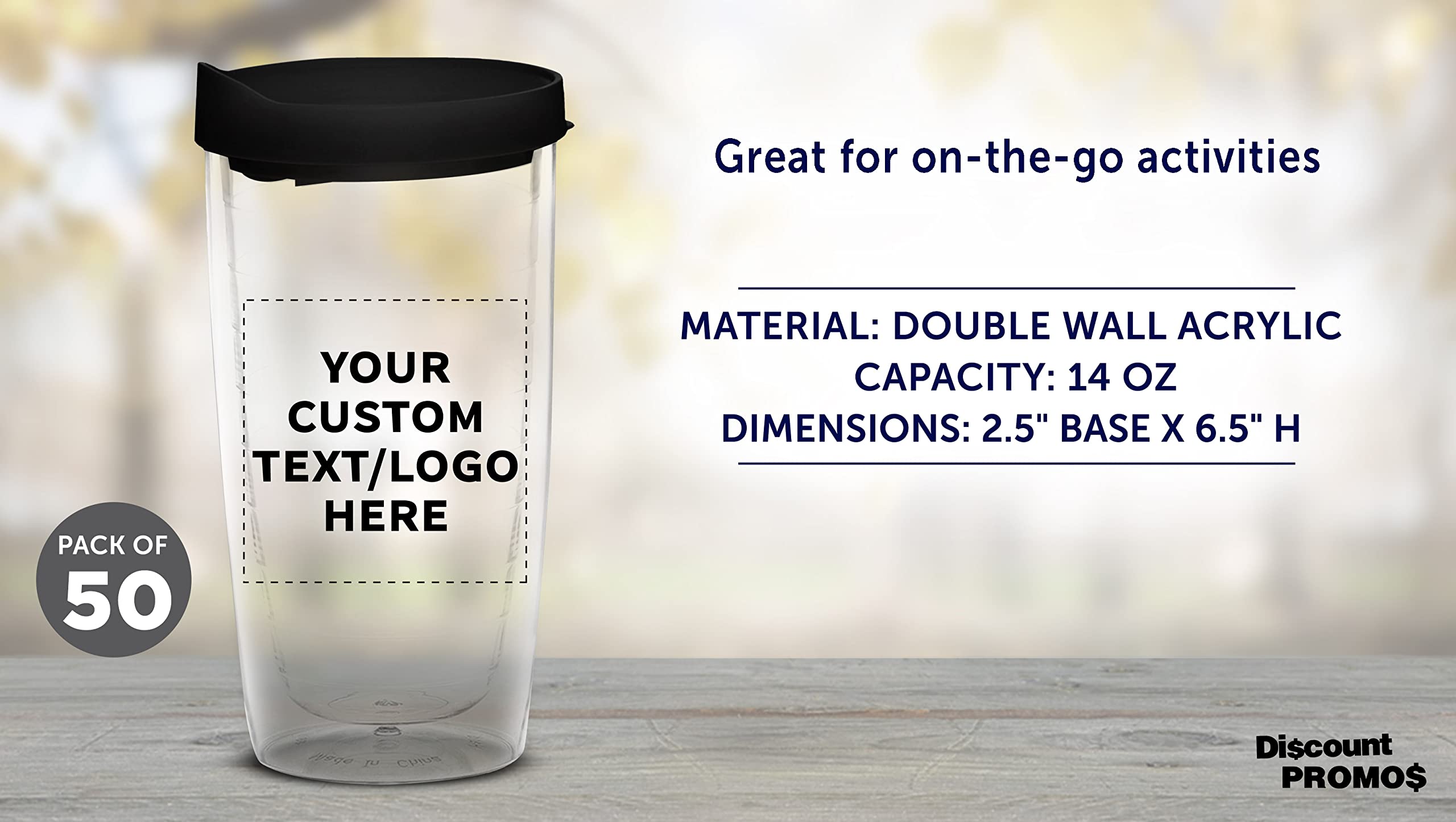 Custom 14 oz Double Wall Plastic Tumblers with Slid-Lock Lid - 50 Pack Personalized Coffee Cups for Travel, Office & Outdoor - Black (Text/Logo Printing Available) - Insulated Cold & Hot Drink Containers for Coffee, Tea, Smoothies & More
