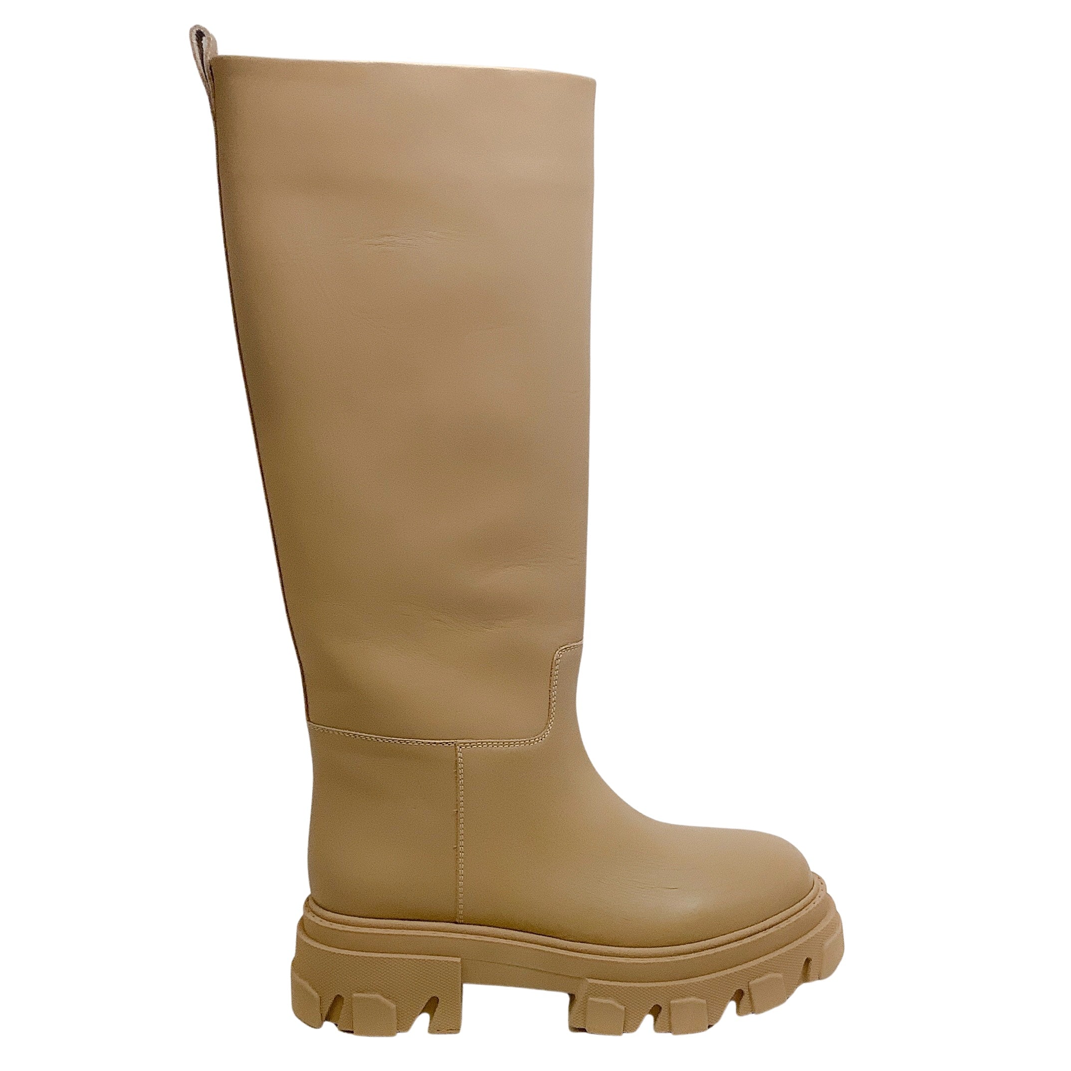 Gia Borghini x Pernille Teisbaek Cappuccino Tall Combat Boots - Women's Fashion Leather Ankle Boots for Fall Winter, Perfect for Streetwear & Night Out