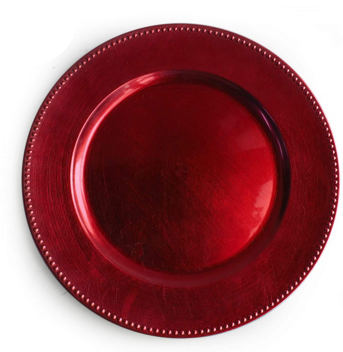 Tiger Chef 13-inch Round Beaded Charger Plates for Weddings & Events - Set of 48 Red Decorative Dinner Plate Chargers - Perfect for Formal Dining, Buffets & Table Decor
