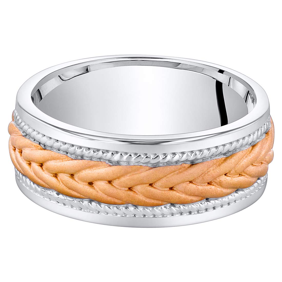 PEORA Men's Sterling Silver Roped Design Wedding Band Ring - 8mm Comfort Fit (Sizes 8-14) - Perfect for Engagement, Anniversary & Everyday Wear