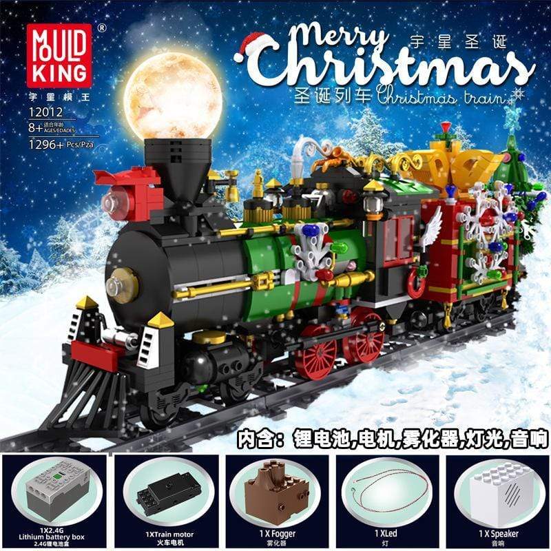 Mould King 12012 Christmas Train Set - Electric Model Train with LED Lights for Holiday Decorations - Perfect for Christmas Tree, Home Decor, and Holiday Displays