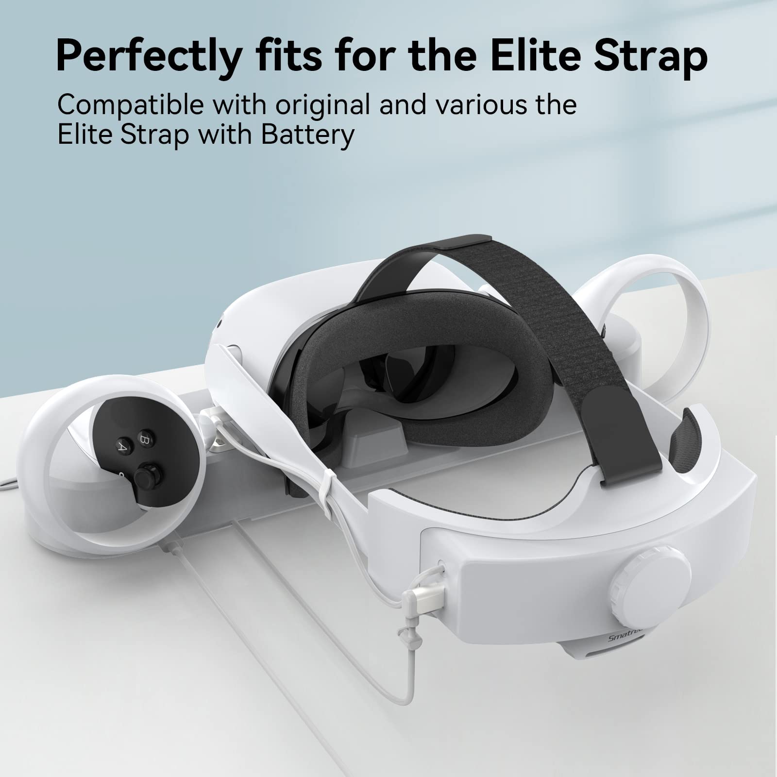 Smatree VR Charging Station for Oculus Quest 2 - Elite Strap with Battery Compatible, Includes 2 Rechargeable Batteries, Headset & Controller Stand, 20W PD Charger - Perfect for Gaming Setup & VR Accessories Organization