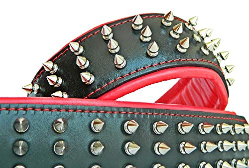 Premium Genuine Leather Studded Dog Collar for Large Dogs - Heavy Duty Silver Spikes Pet Collar - Perfect for Training, Walking & Fashion Accessories