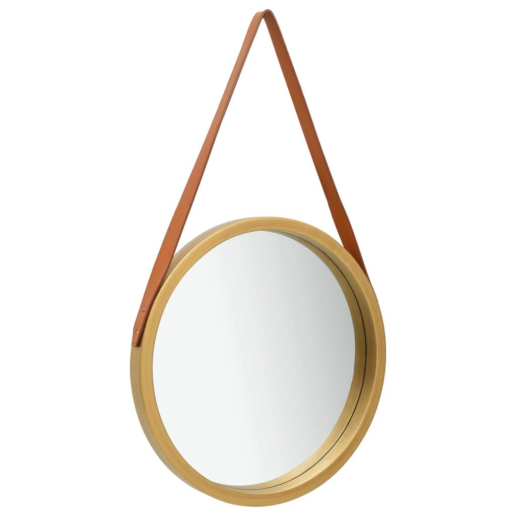 Vintage Gold Circle Wall Mirror with Strap - 15.7
