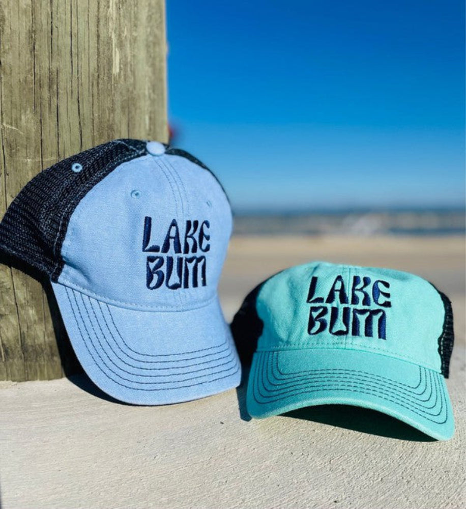 Lake Bum Embroidered Trucker Hat - Made in USA - Stylish Adjustable Dad Cap for Fishing, Camping & Outdoor Adventures