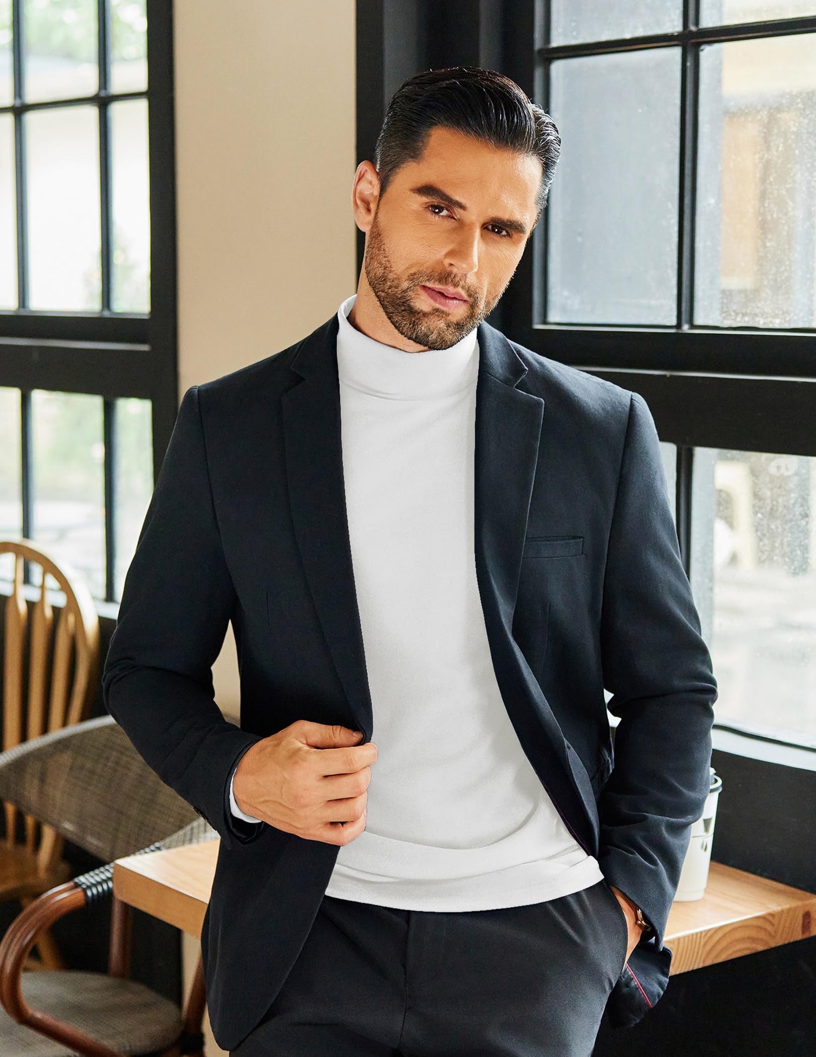 COOFANDY Men's Fleece Mock Neck Pullover Shirt - Soft Long Sleeve Basic T-Shirt for Casual Wear, Winter Layering & Outdoor Activities