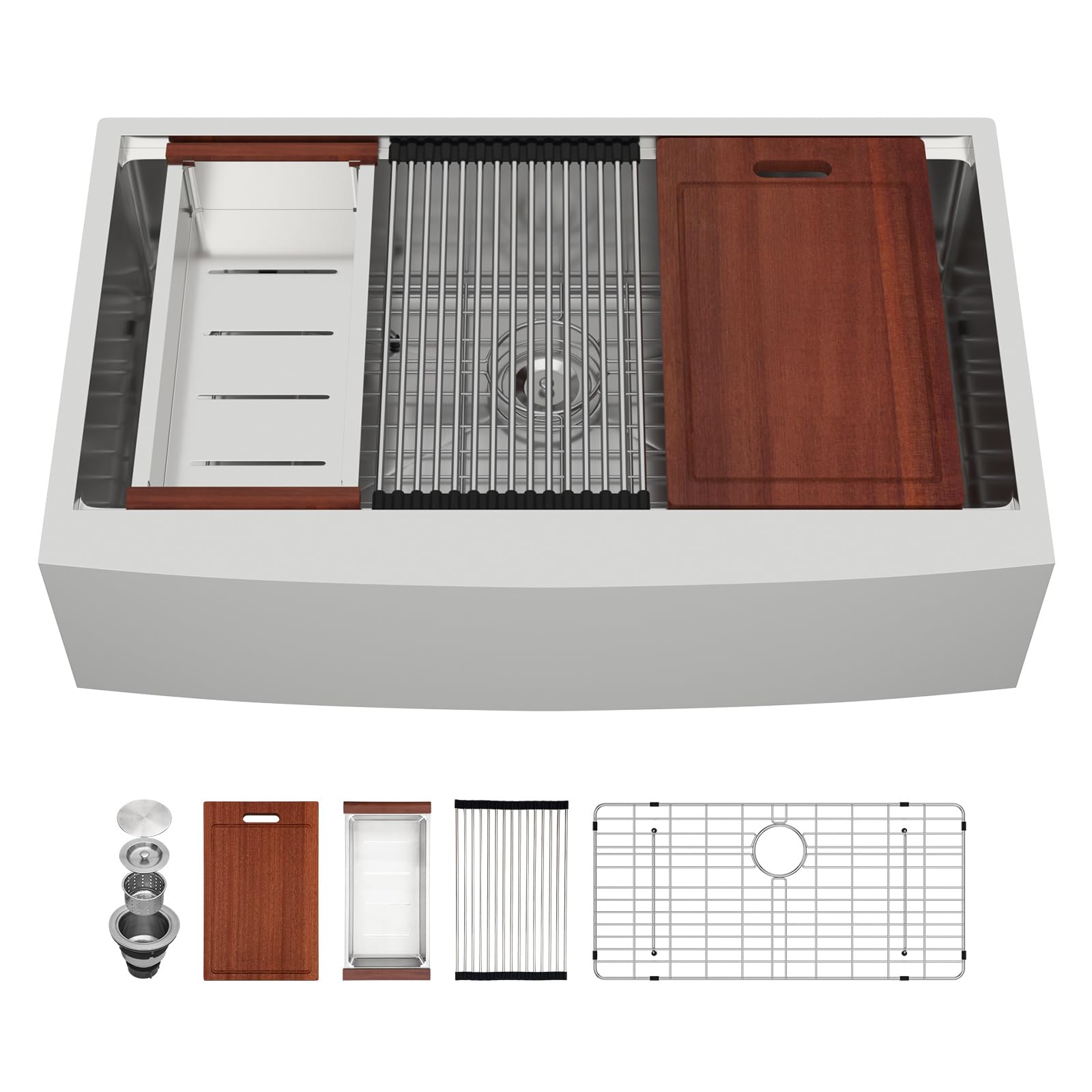 36-Inch Farmhouse Kitchen Sink - 16 Gauge Stainless Steel Apron Front Single Bowl Undermount Sink with Ledge Workstation (36x22 Inch) | Perfect for Modern Farmhouse, Rustic & Luxury Kitchen Designs