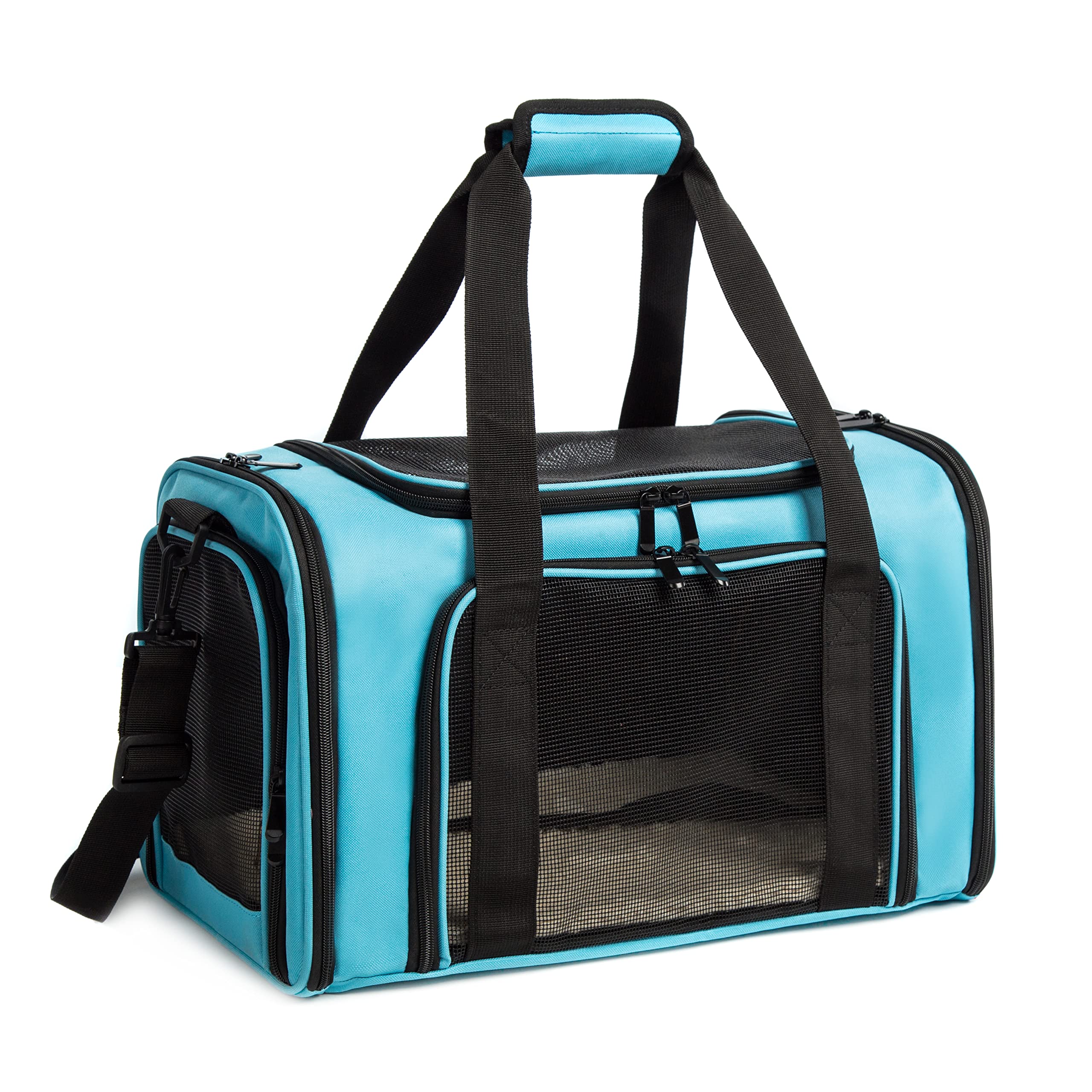 Airline Approved Soft-Sided Collapsible Pet Carrier for Small & Medium Cats & Dogs Up to 15 lbs - Travel-Friendly Cat & Dog Carrier with Ventilation (Medium, Blue) - Perfect for Air Travel, Vet Visits & Road Trips