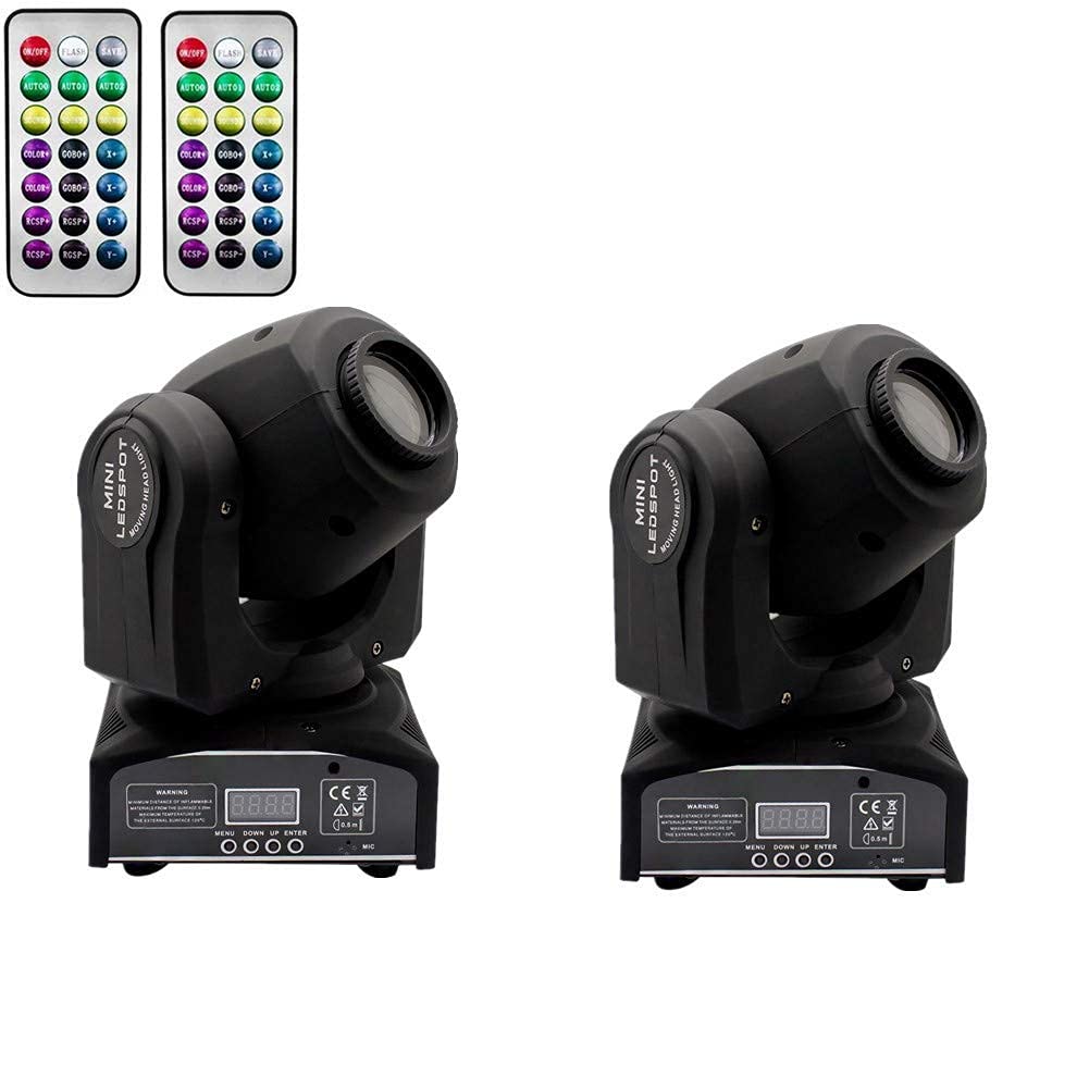 Professional 60W DMX 512 Moving Head Stage Light with 8 Gobos & 8 Colors - 11 Channels Sound Activated Spotlight (2-Pack) for Weddings, DJ Parties, and Live Performances