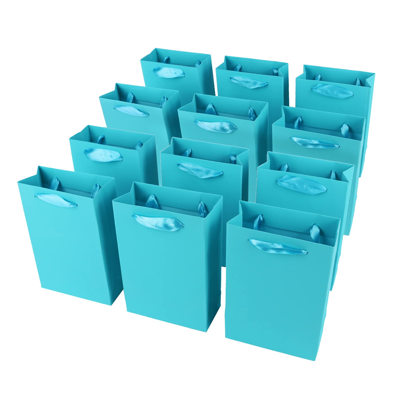 Dasofine 12-Pack Teal Blue Gift Bags with Handles (7.4×3.1×10.1 Inches) - Perfect for Wedding Favors, Baby Shower Gifts, Birthday Party Supplies & Holiday Present Wrapping