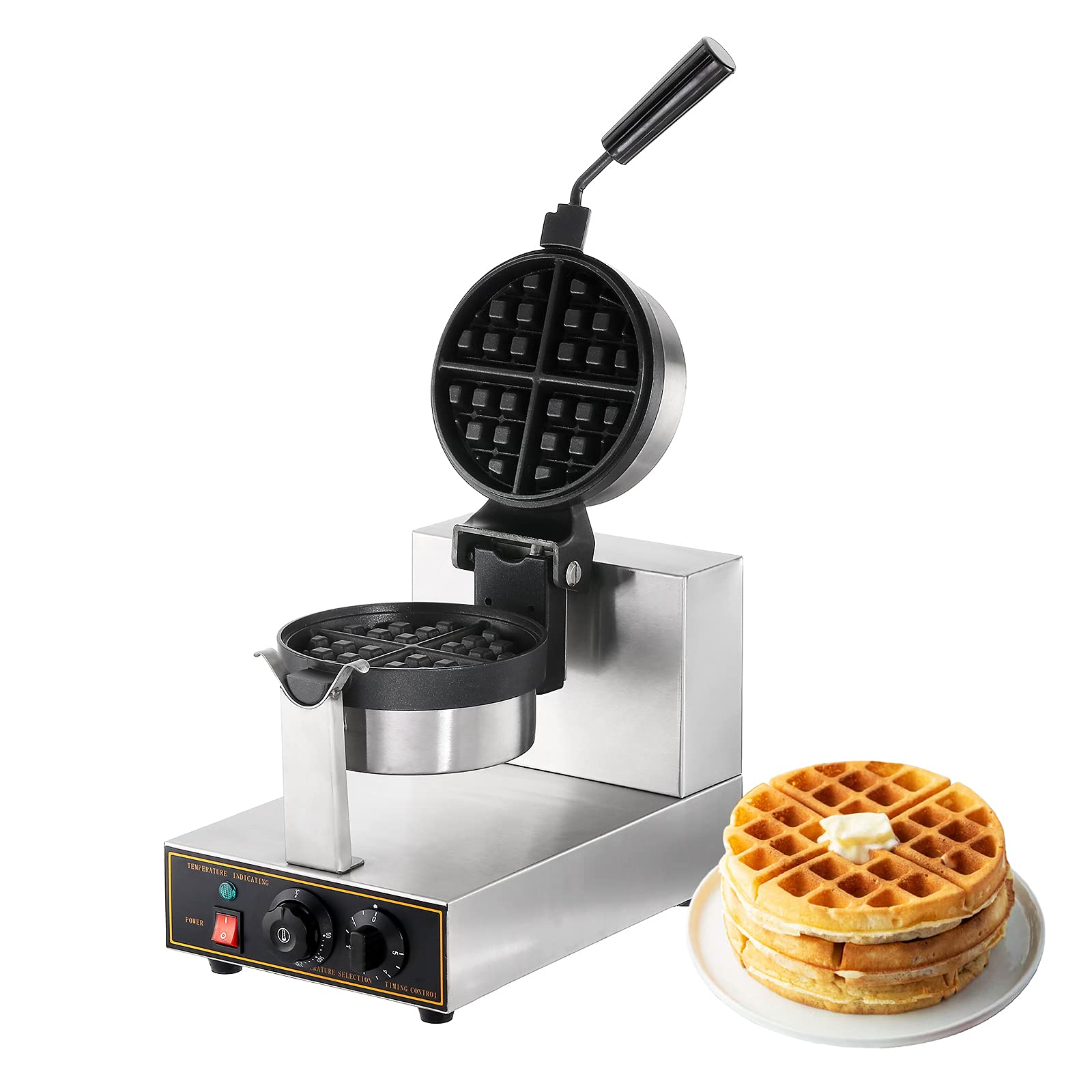 Commercial Waffle Maker - 1300W Electric Waffle Iron with 360° Rotation & Adjustable Temperature (50-250°C) | Non-Stick Hong Kong Egg Bubble Waffle Baker for Home, Cafe & Restaurant Use | 110V Flip Waffle Machine for Belgian, Eggettes & Bubble Waffles