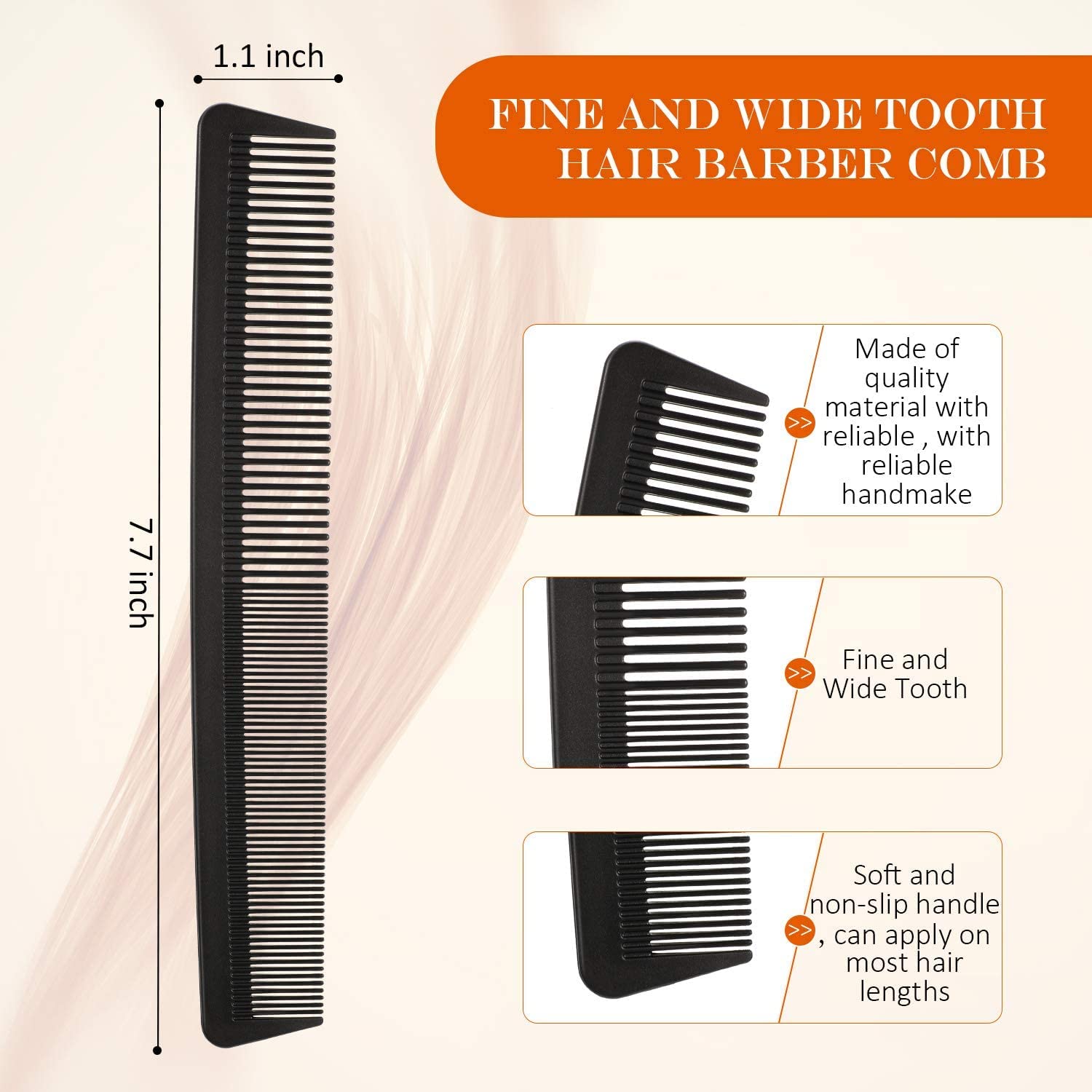 3-Piece Professional Hair Comb Set - Carbon Fiber Rat Tail Comb, Anti-Static Heat Resistant Styling Comb & Fine Tooth Cutting Comb for Barber, Salon & Home Use - Perfect for Men & Women's Hair Styling, Detangling & Precision Cutting (Black)