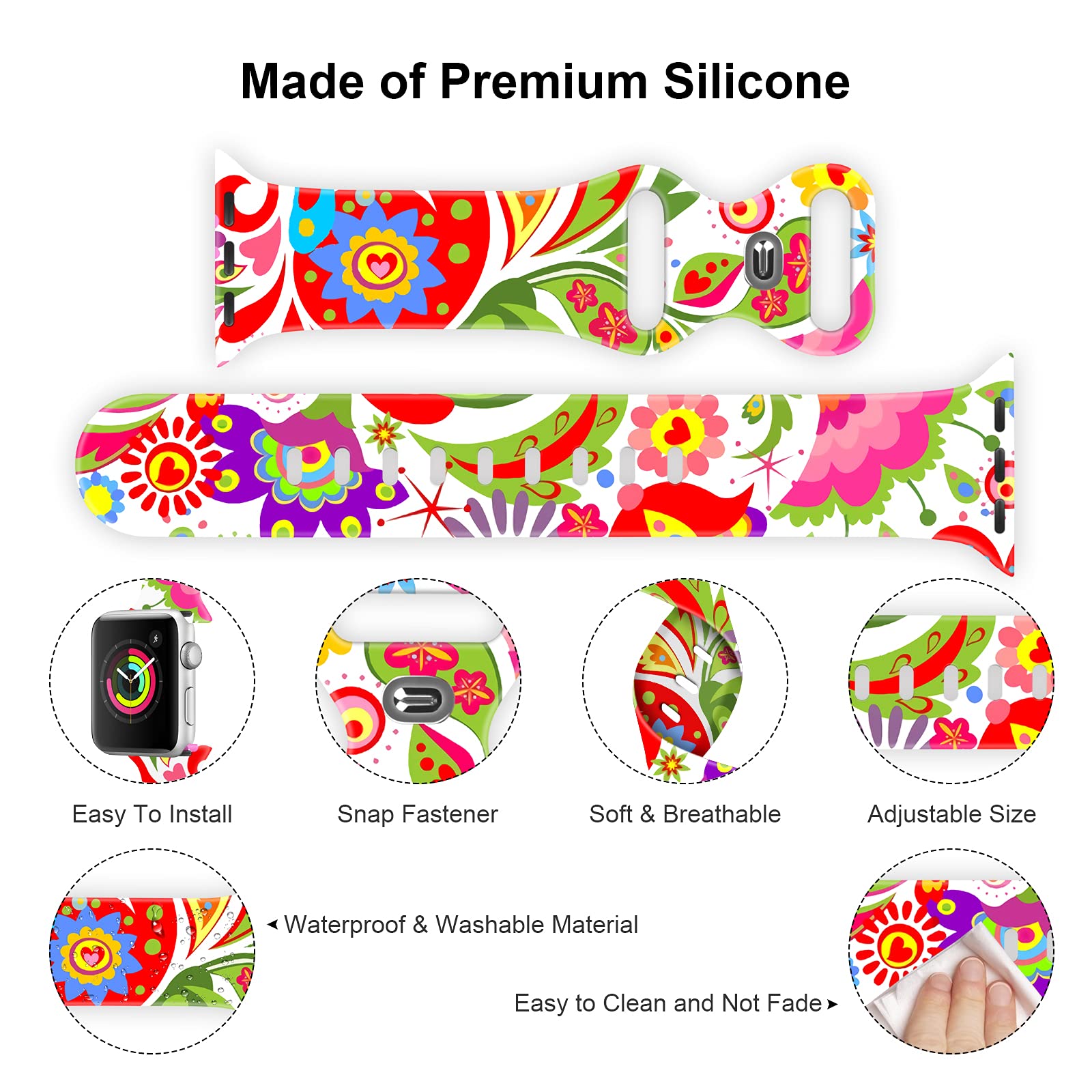 Soft Silicone Apple Watch Bands for 38mm/40mm/42mm/44mm - Sport Replacement Strap Compatible with iWatch Series 6/5/4/3/2/1/SE - Breathable & Comfortable for Men & Women - Perfect for Workouts, Running & Daily Wear