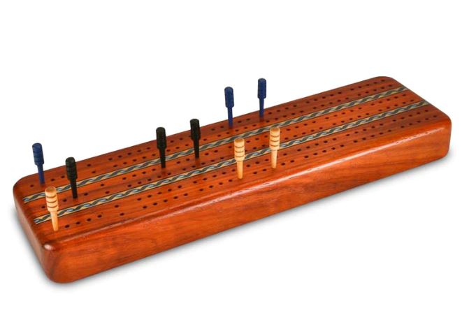 Premium Padauk Wood Cribbage Board Set with 3 Pegs - Classic Family Game for Home, Travel, and Camping Entertainment
