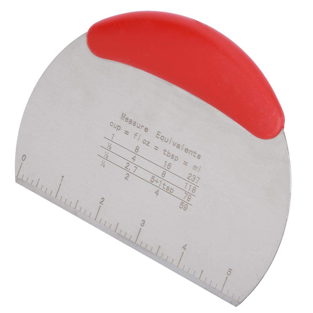 Stainless Steel Dough Scraper with Measurement Scale - 16x12cm Baking Tool for Pastry, Pizza, Cake & Butter - Perfect for Home Baking, Cooking & Kitchen Use (Red)
