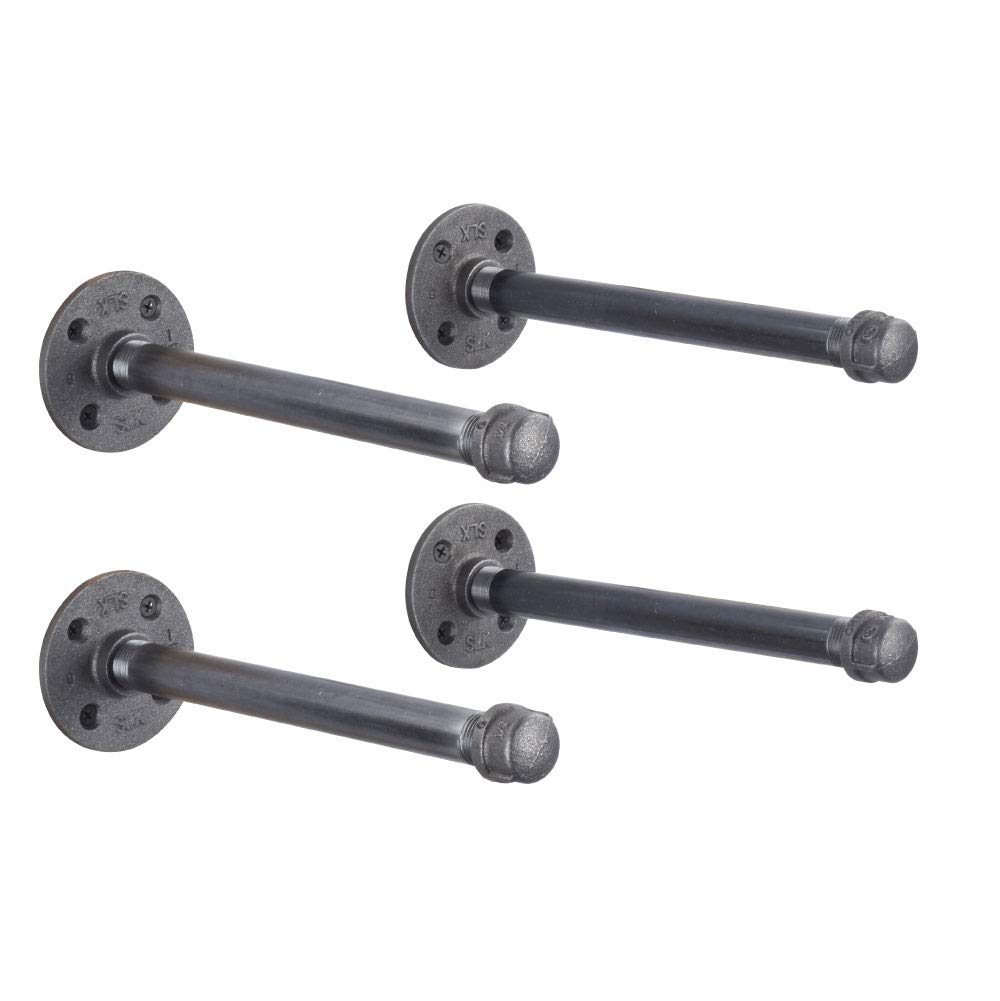 Industrial Pipe Shelf Brackets 4 Pack - 12 Inch Rustic Wall Mounted Double Flange Floating Shelves - Authentic Pipe Plumbing Fittings for Vintage Home Decor | Perfect for Living Room, Bedroom, Kitchen & Office Storage Solutions