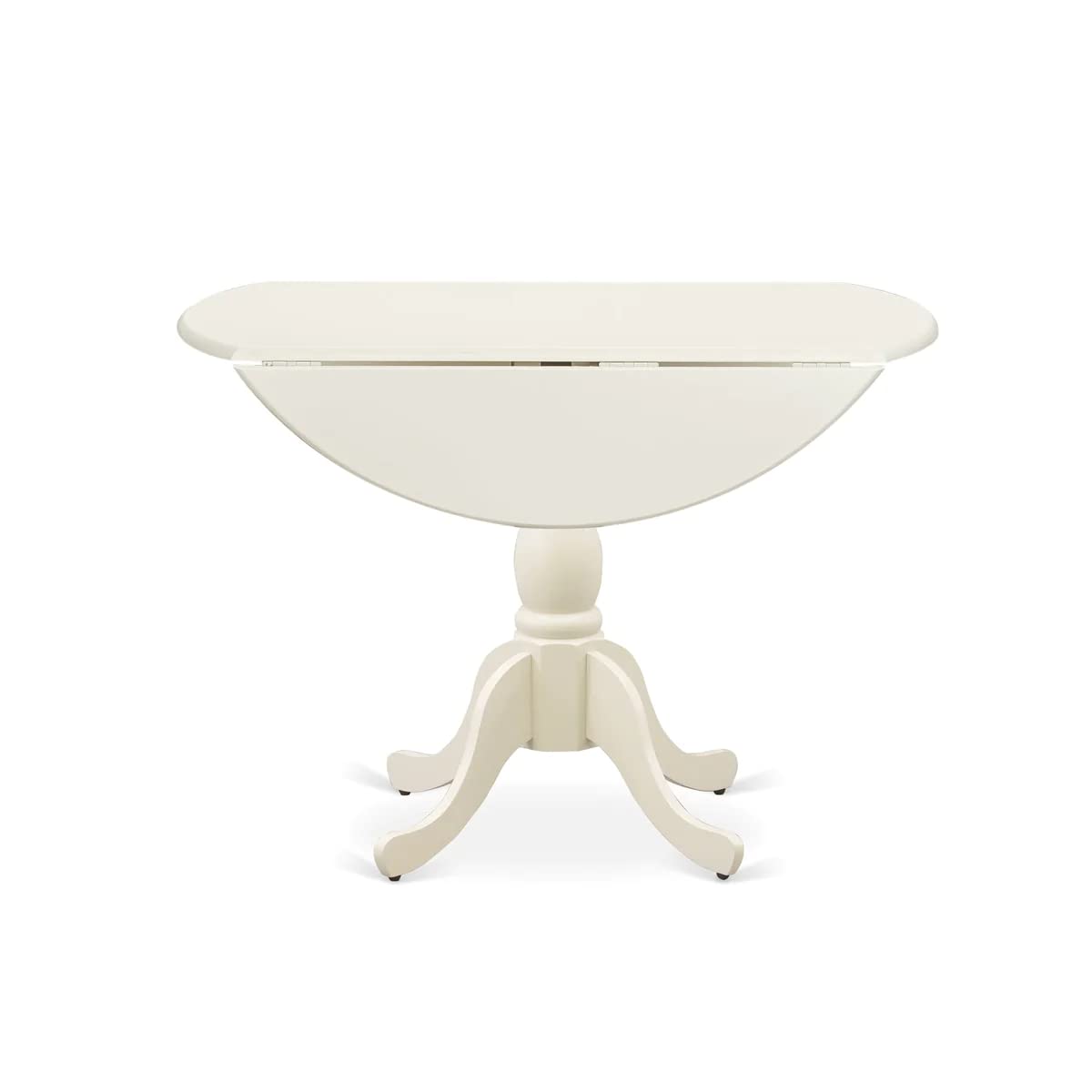 East West Furniture DMKE3-LWH-W 3-Piece Modern Dining Room Set - Round Wooden Drop Leaf Table & 2 Upholstered Chairs, 42x42 Inch, Linen White - Perfect for Small Spaces, Breakfast Nooks & Cozy Kitchen Dining Areas