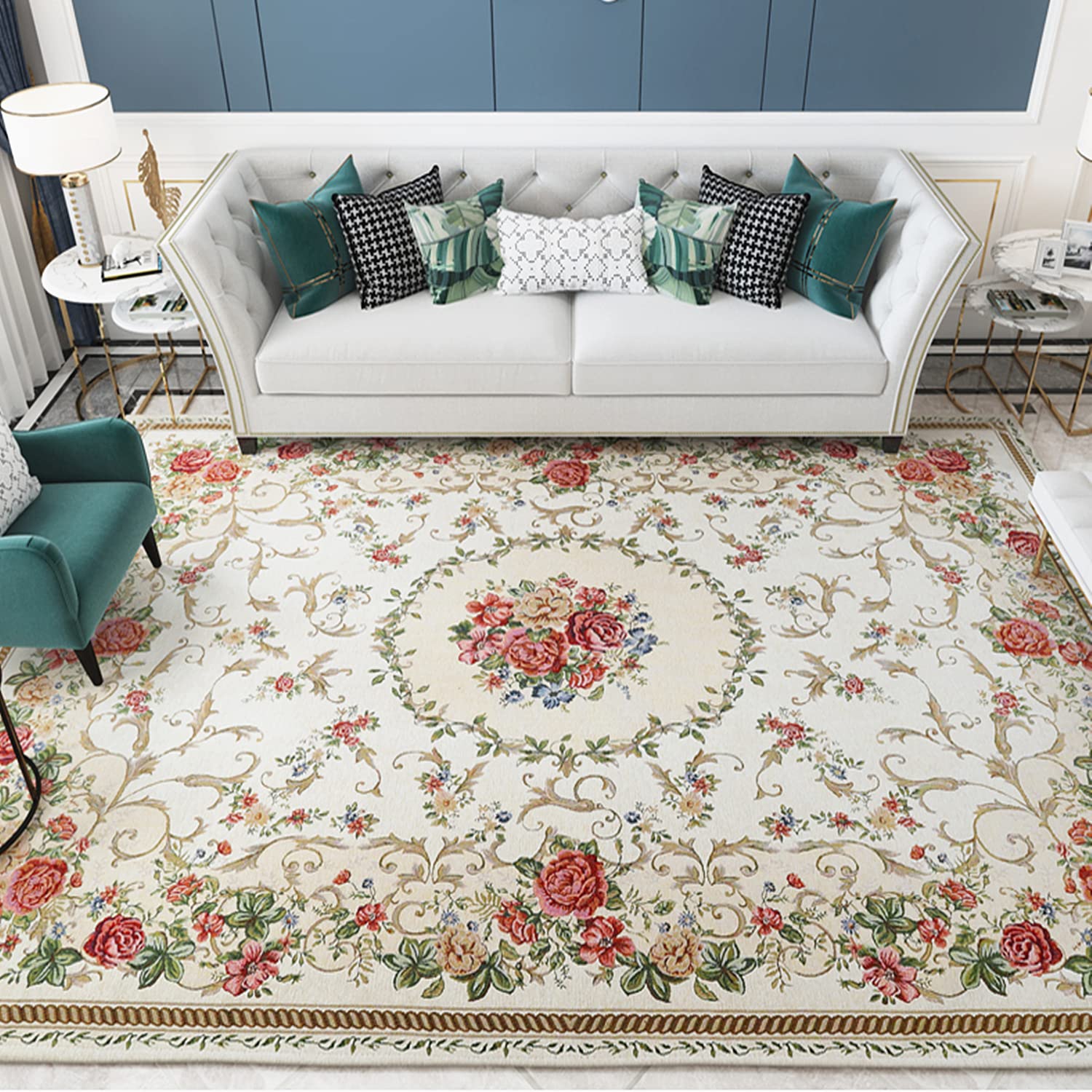 Ukeler Vintage Rustic Shabby Rose Area Rug - 63x90 Inch Soft Floral Carpet for Living Room, Bedroom & Home Decor | Elegant Traditional Design with Country Rose Pattern | Perfect for Farmhouse, Boho & Cottage Style Interiors