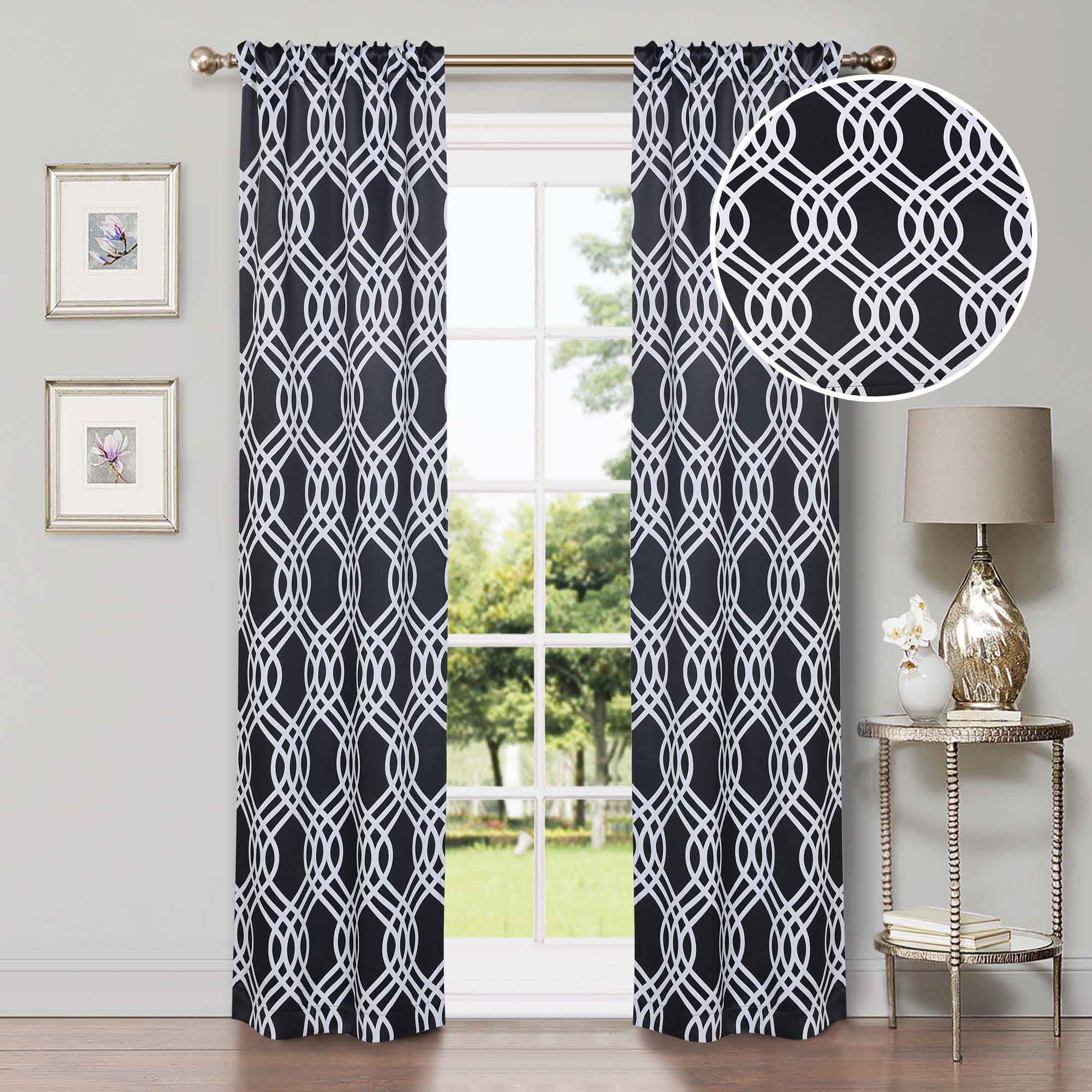 Washable Blackout Curtains with Ribbon Trellis Design - Room Darkening Window Treatment for Bedroom & Living Room - Thermal Insulated Drapes for Better Sleep and Energy Efficiency