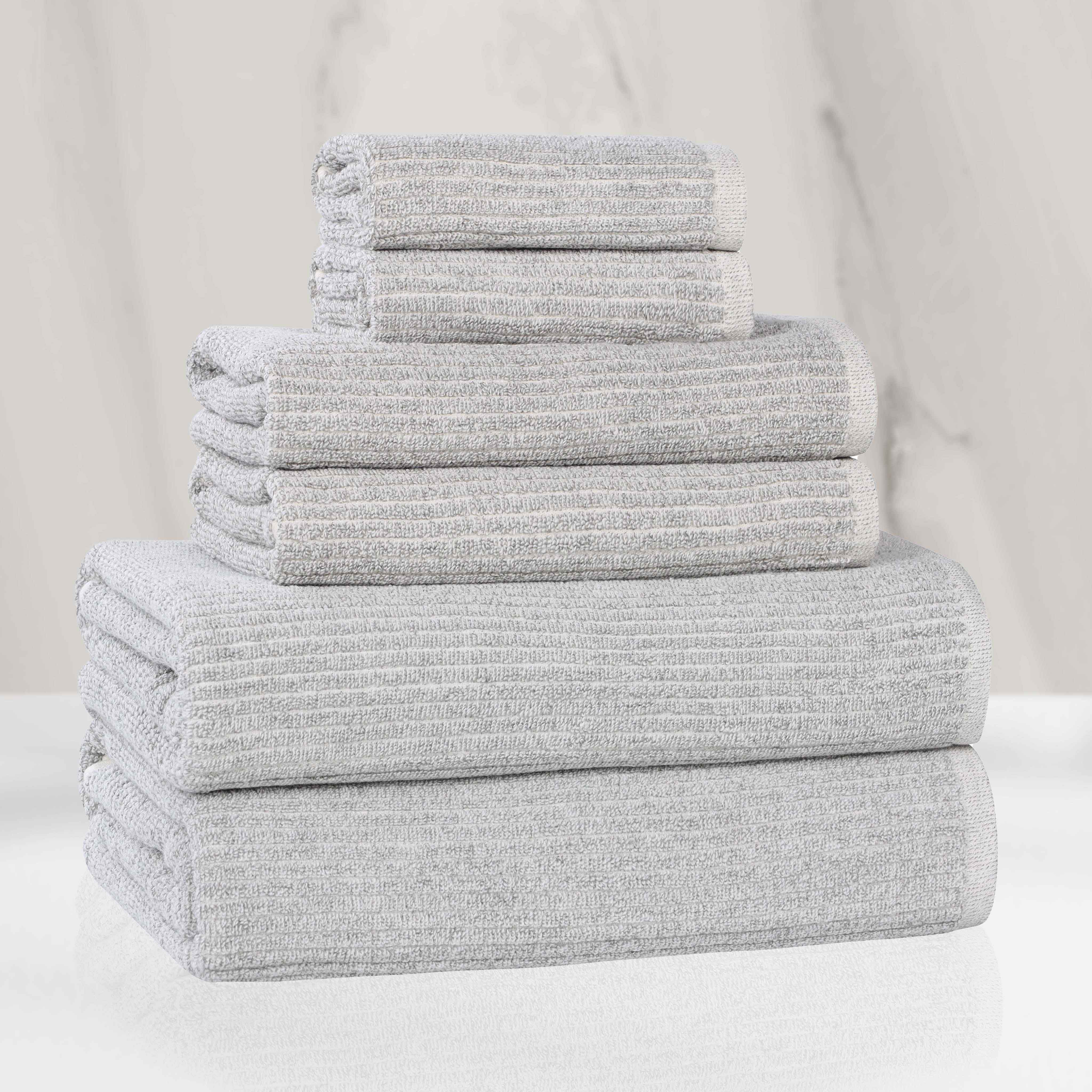 Premium 6-Piece Cotton Blend Ribbed Towel Set - Soft, Absorbent & Durable Bath Towels for Spa, Gym, and Luxury Home Use