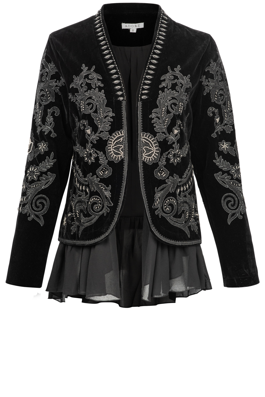 Adore Velvet Embroidered Jacket for Women - Elegant Long Sleeve Blazer with Floral Embroidery - Perfect for Weddings, Parties & Office Wear