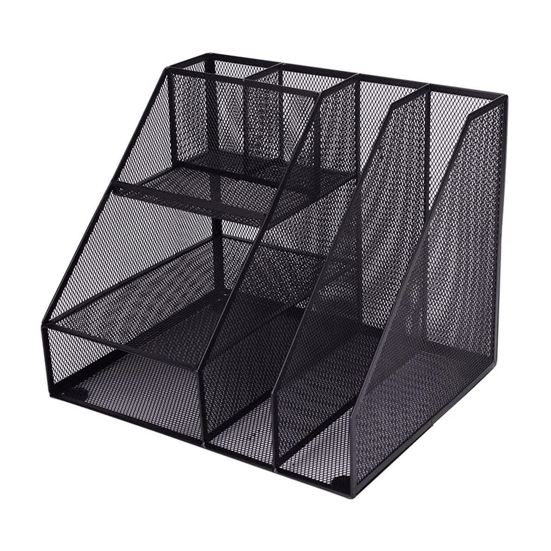 Multi-Layer Iron File Holder Organizer - 320x265x270mm Office File Storage Rack & Book Stand for Documents, Folders, and Paperwork - Perfect for Home Office, School, and Workspace Organization