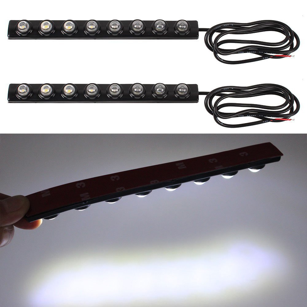 2PCS 8-LED Eagle Eye Waterproof Flexible Car Daytime Running Lights - 12V High Power DRL Fog Lamps for Cars, Trucks, SUVs - Easy Installation & Durable for All Weather Driving