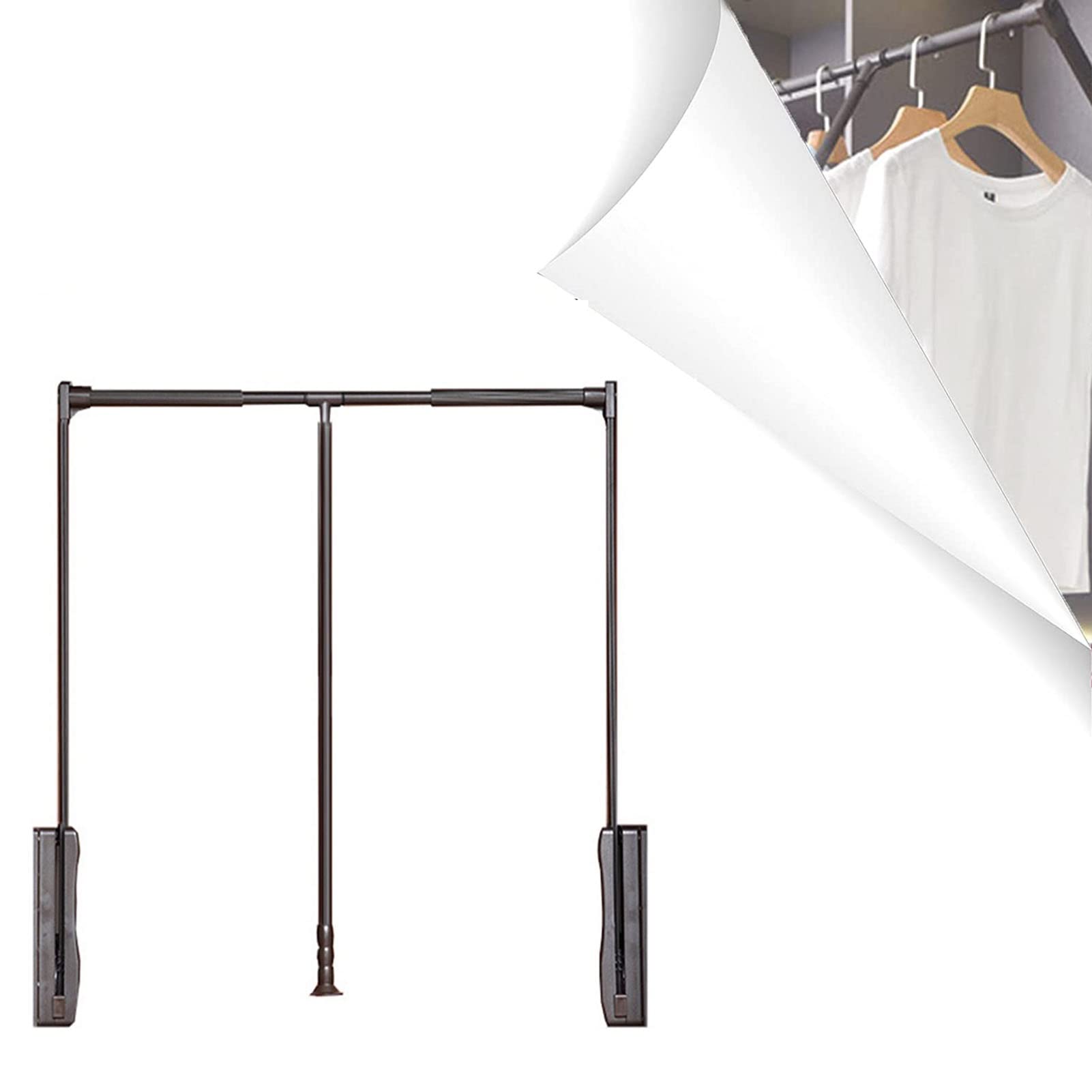 Adjustable Pull Down Closet Rod - Space Saving Clothes Hanger Rail for Cabinets & Wardrobes | Soft Return Clothing Rack for Bedroom, Closet Organization & Small Spaces