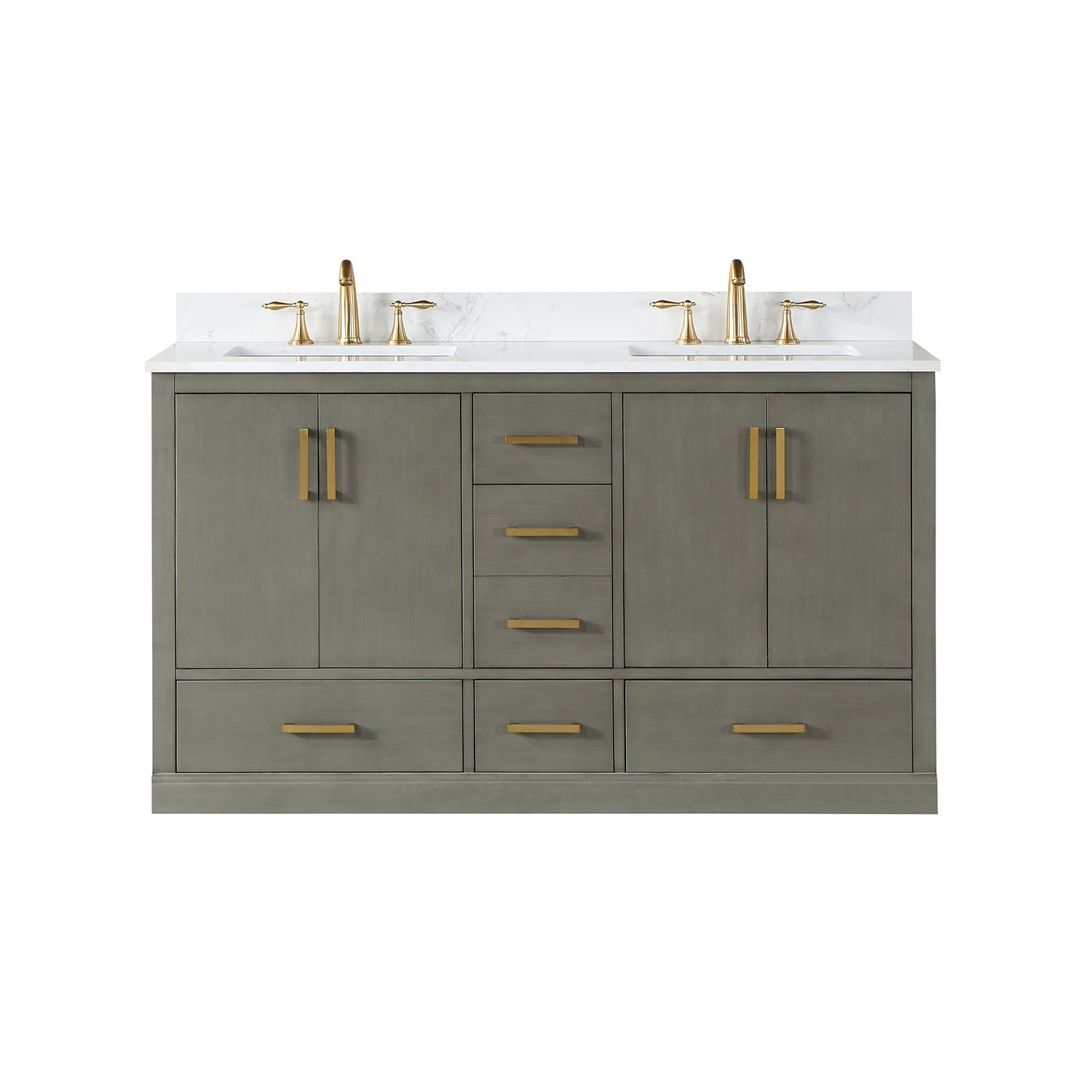 Monna 60 Inch Double Sink Bathroom Vanity Set with Aosta White Composite Stone Countertop - Modern Bathroom Furniture for Master Bath or Guest Bath Remodel