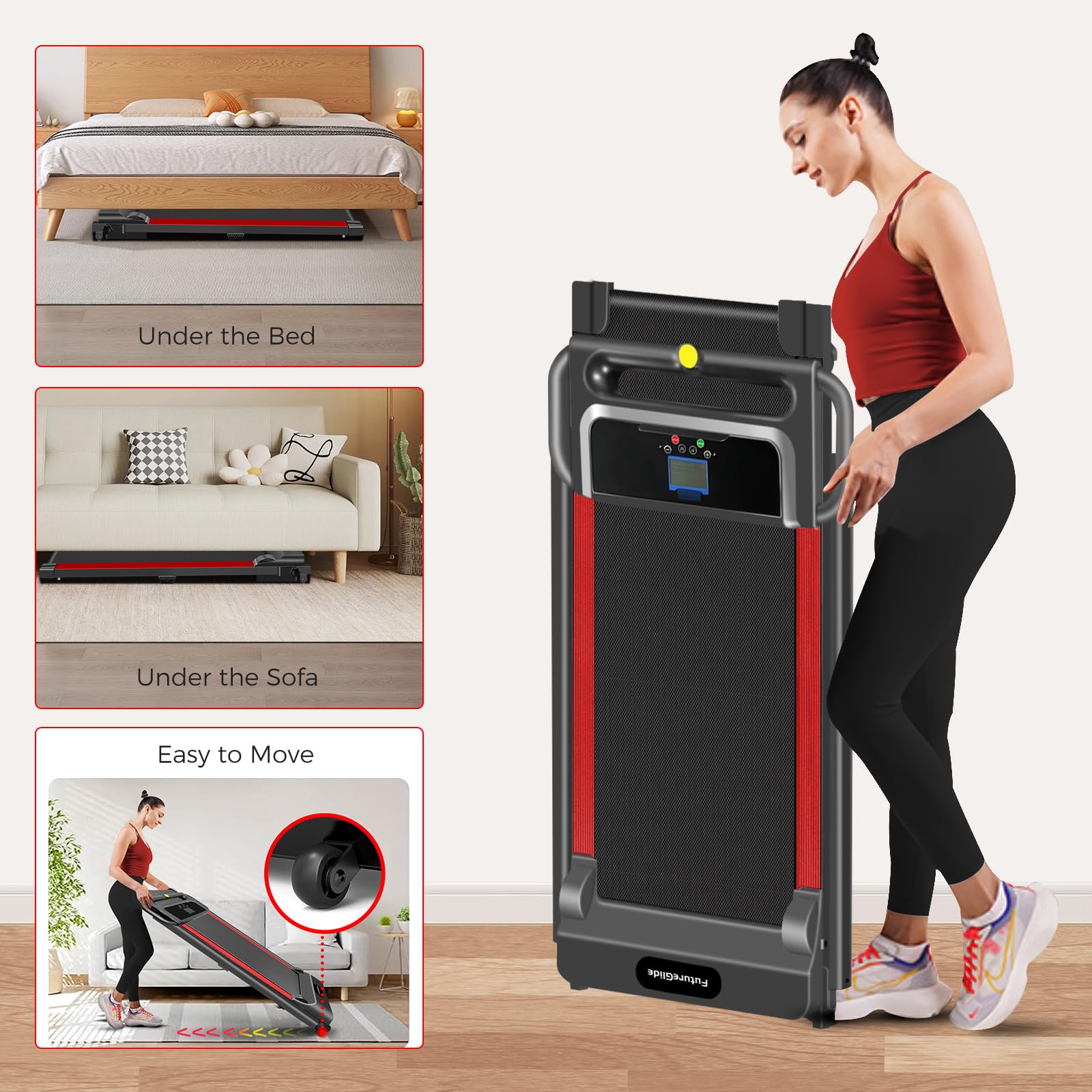 3.0HP Portable Electric Treadmill with Handle - Compact Walking Pad for Home, Small Space Treadmill with 12 Preset Programs & 300 LBS Capacity - Perfect for Home Gym, Office Workouts & Apartment Fitness