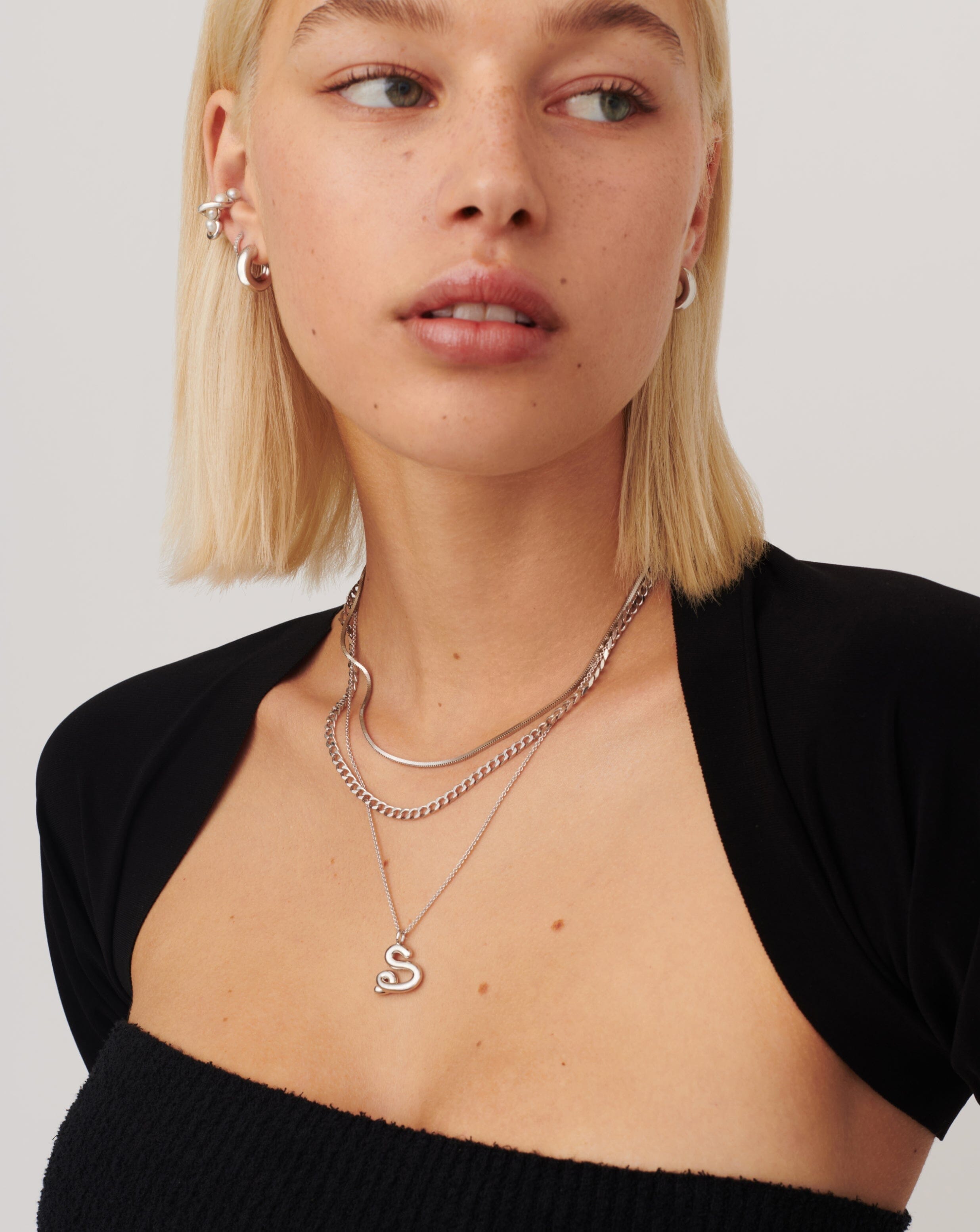 Curly Molten Initial Pendant Necklace - Personalized Sterling Silver Jewelry (Letter S) | Gift for Her, Birthday, Anniversary, Valentine's Day