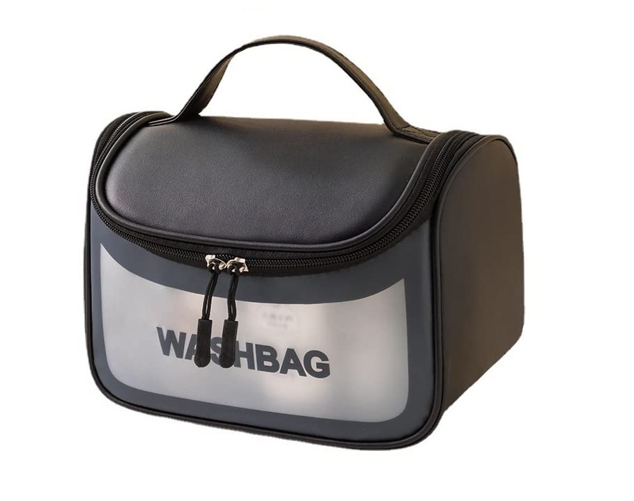 Trendegic Large Travel Makeup Bag with Hook - Multi Functional Cosmetic Organizer Pouch for Women, Waterproof Makeup Wash Bag, Grooming Kit for Home & Travel (Black) - Perfect for Daily Use, Vacation & On-the-Go Beauty Essentials