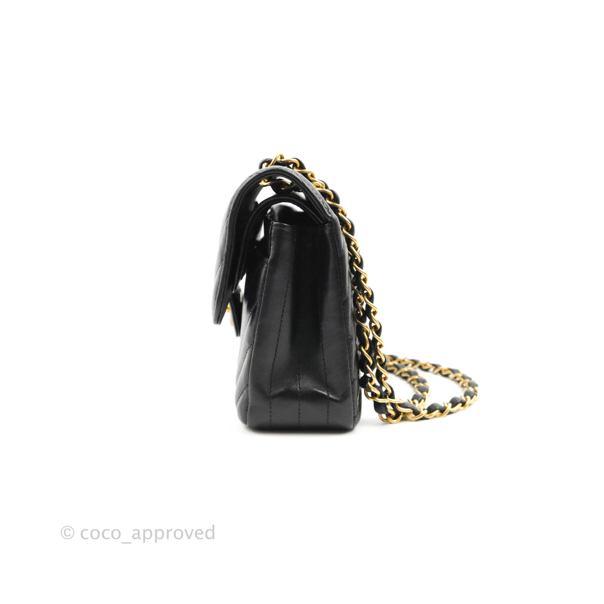 Chanel Classic Chevron Small Medium Double Flap Bag Black Lambskin Leather with Gold Hardware - Luxury Crossbody Purse for Women, Perfect for Date Night & Special Occasions