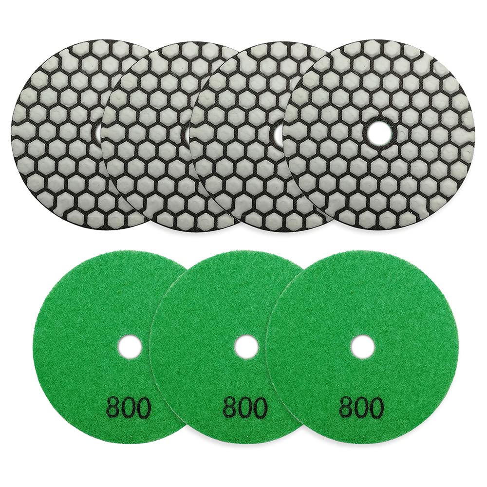 7pcs 4 Inch Diamond Polishing Pads Set #800 Grit for Stone, Marble, Quartz, Granite - Wet/Dry Sanding Discs for Countertop Polishing - Compatible with Grinders & Polishers - Perfect for DIY Home Renovation & Professional Stone Restoration