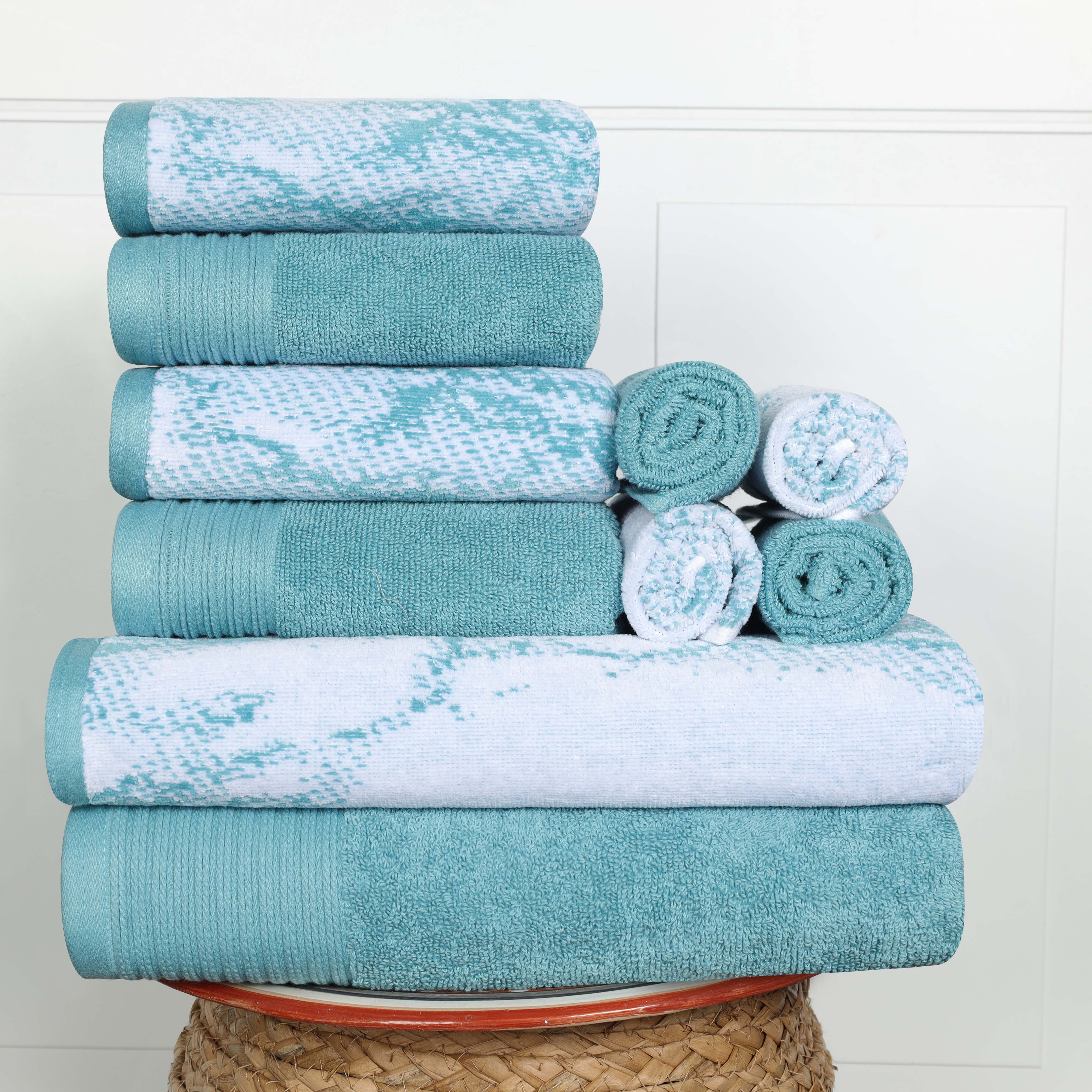 Premium 10-Piece Quick-Dry Cotton Towel Set - Solid & Marble Patterns for Bath, Gym, Beach, and Spa | Ultra Absorbent & Soft Bath Towels