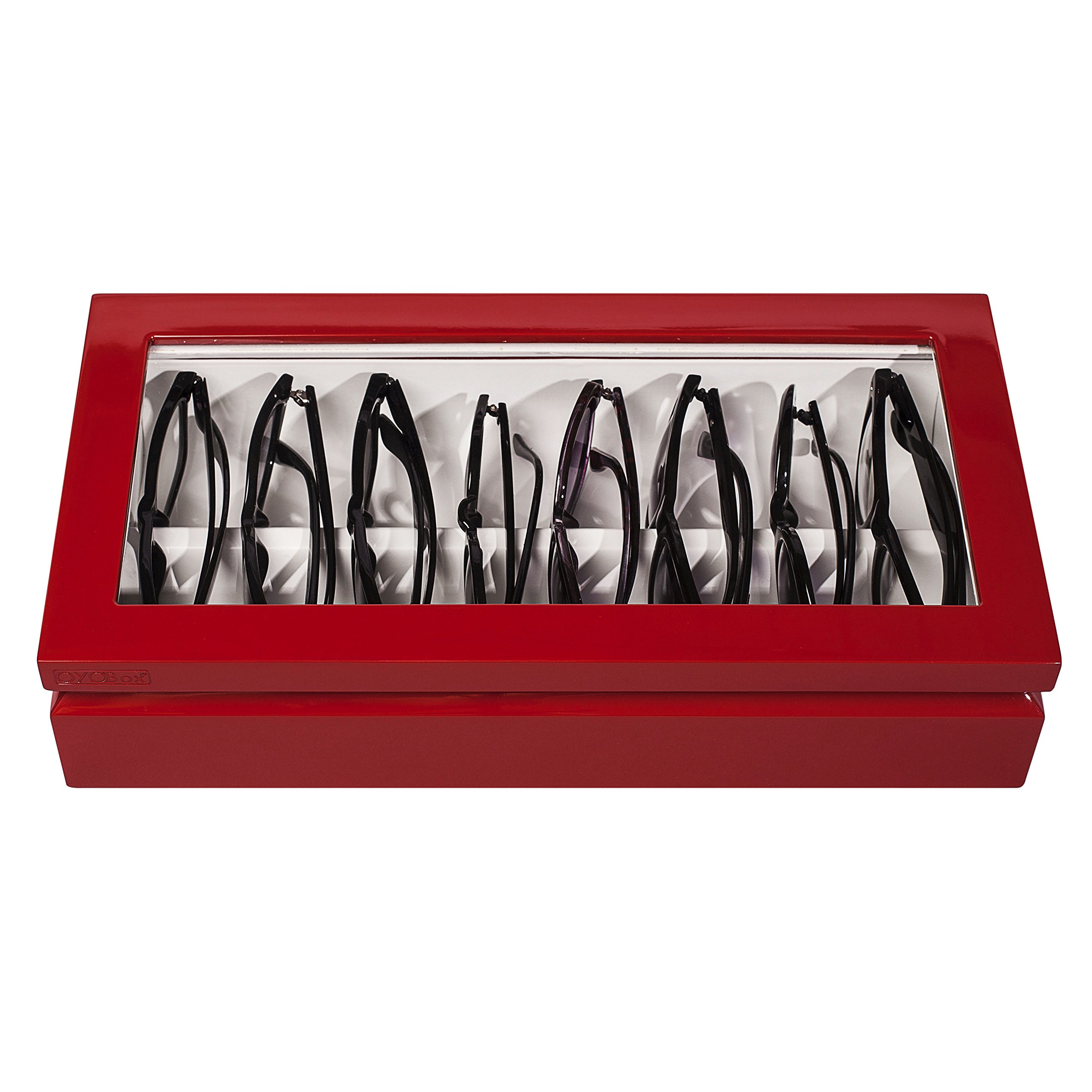 Premium Eyeglass Organizer Box - Lacquered Wood Sunglasses & Glasses Storage Case with Soft Lining - Perfect for Home, Office, Travel and Gift Giving
