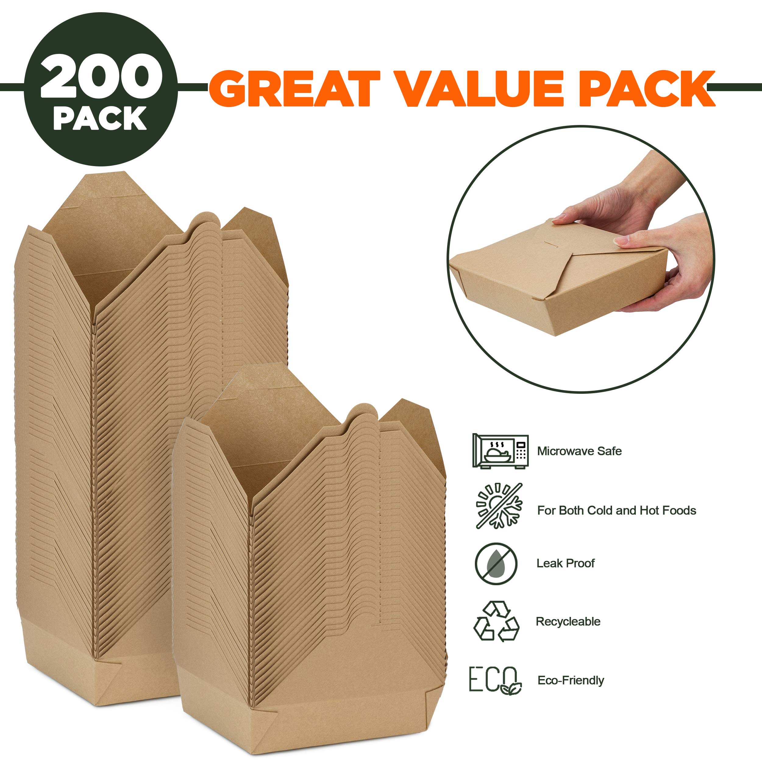 200-Pack 54 oz Disposable Meal Prep Containers - Microwave Safe Kraft Paper Takeout Boxes for Food Storage & Delivery | Perfect for Restaurants, Catering & Home Meal Prepping