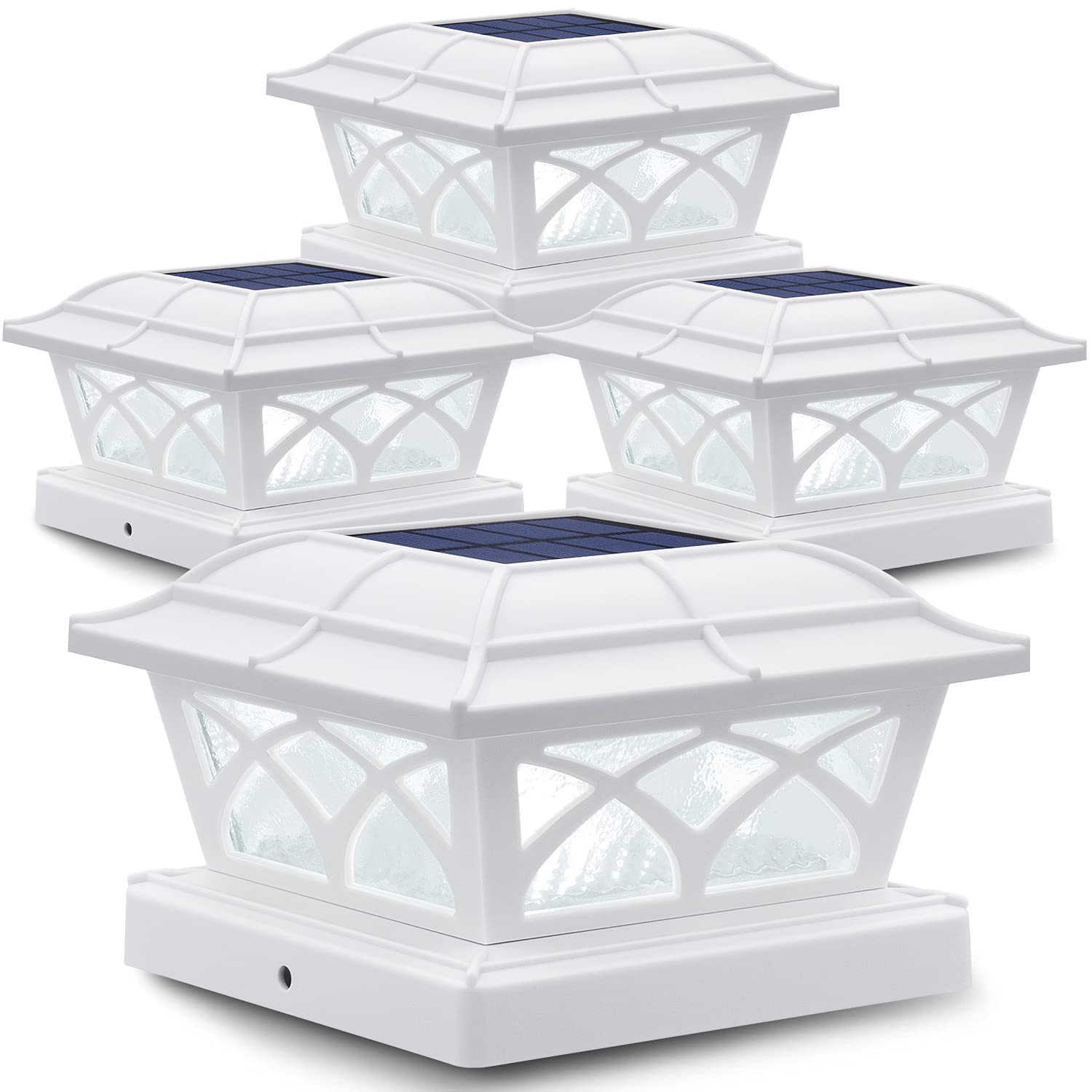 SIEDiNLAR Solar Post Cap Lights Outdoor - 8 LED Glass Lights with Warm White & Cool White Modes for 4x4 5x5 6x6 Wooden Posts - Waterproof Fence Deck Patio Lighting (4 Pack) - Perfect for Garden, Pathway, and Backyard Decoration