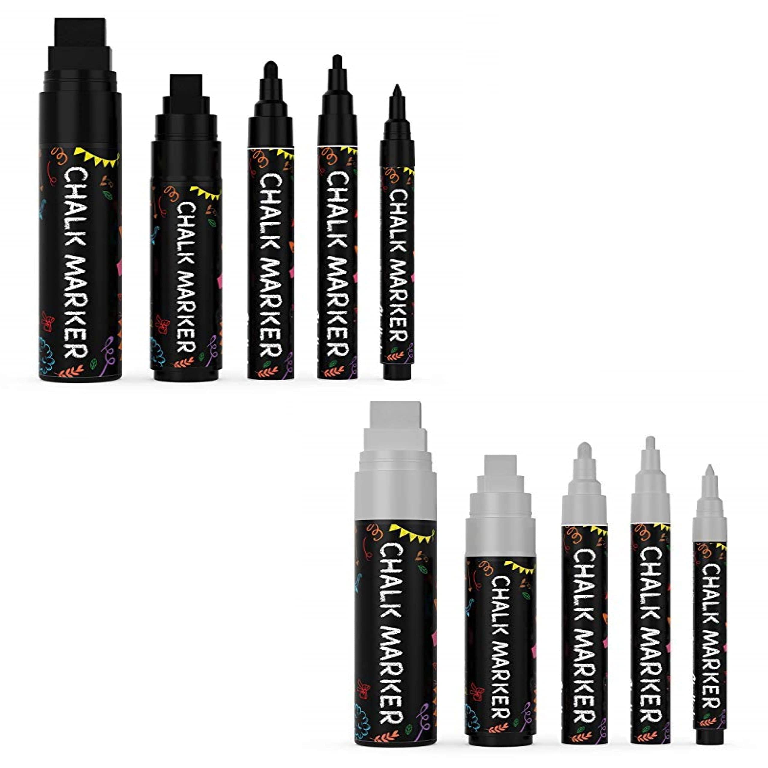 Chalkola Artist Bundle - 5 Black & 5 Silver Chalk Markers Variety Pack for Chalkboard Art, Signage, and DIY Projects | Perfect for Restaurants, Cafes, and Home Decor