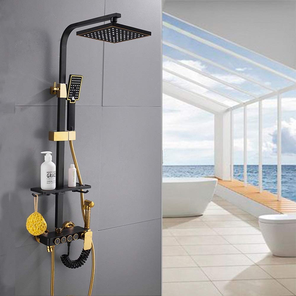 Premium Copper Bathroom Shower Set - 4-Function Hand Shower System with Retro Black Gold Finish, Lifting Booster Nozzle & European Supercharged Spray - Ideal for Modern Bathroom Renovation, Spa-Like Shower Experience & Luxury Home Upgrade