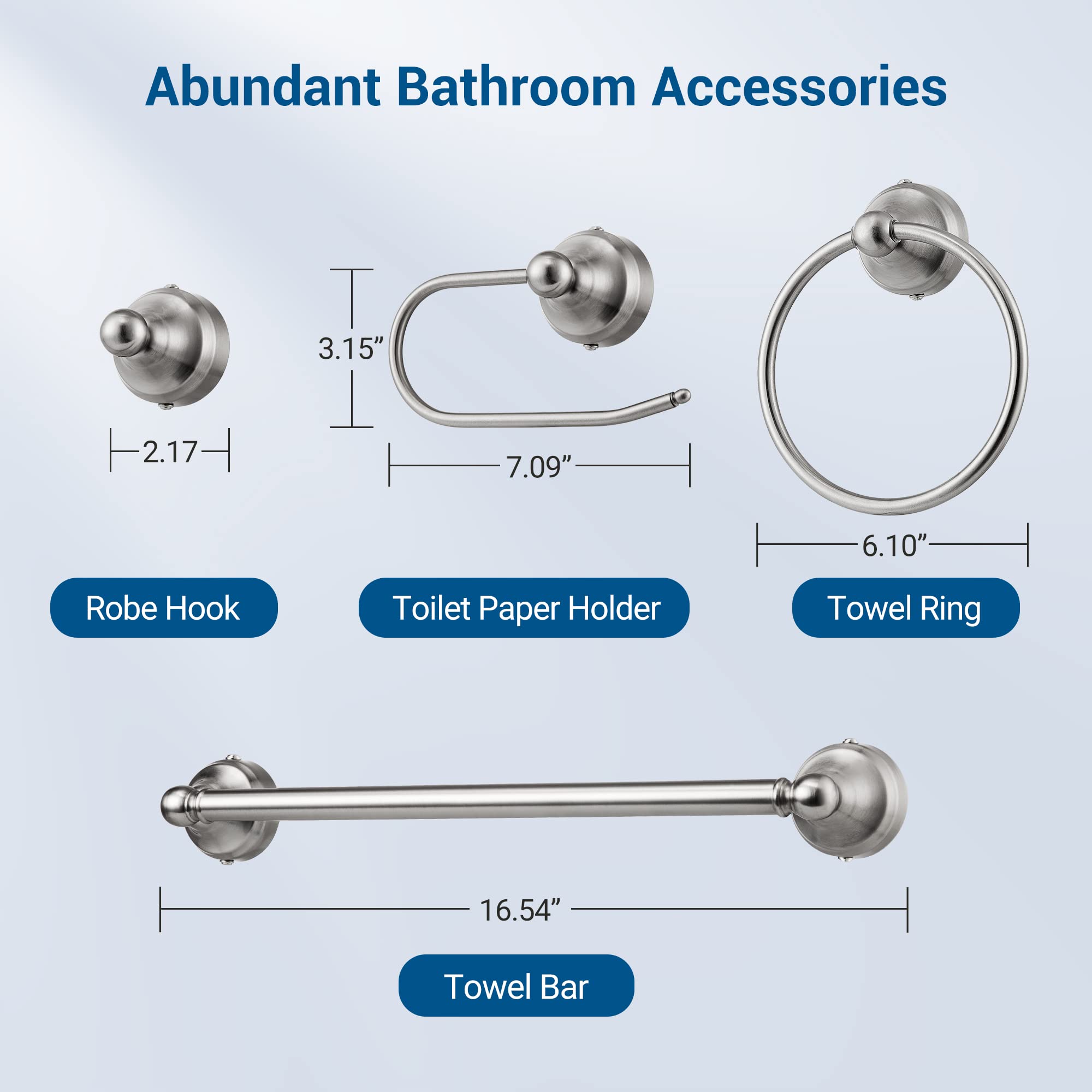 DEWENWILS 5-Piece Bathroom Light Fixture Set - Brushed Nickel Vanity Light with Glass Shades, Towel Bar, Ring, Robe Hook & Toilet Paper Holder | Complete Bathroom Lighting & Accessories for Modern Homes | Perfect for Bathroom Renovation & Spa-Like Atmosphere