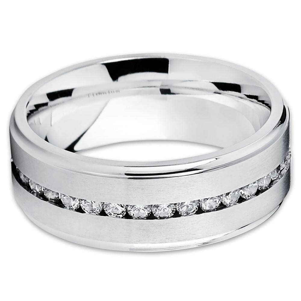 Titanium Wedding Ring for Men & Women - Silver Tungsten Wedding Band with CZ Stones, 8mm Comfort Fit - Perfect for Engagements, Anniversaries & Everyday Wear