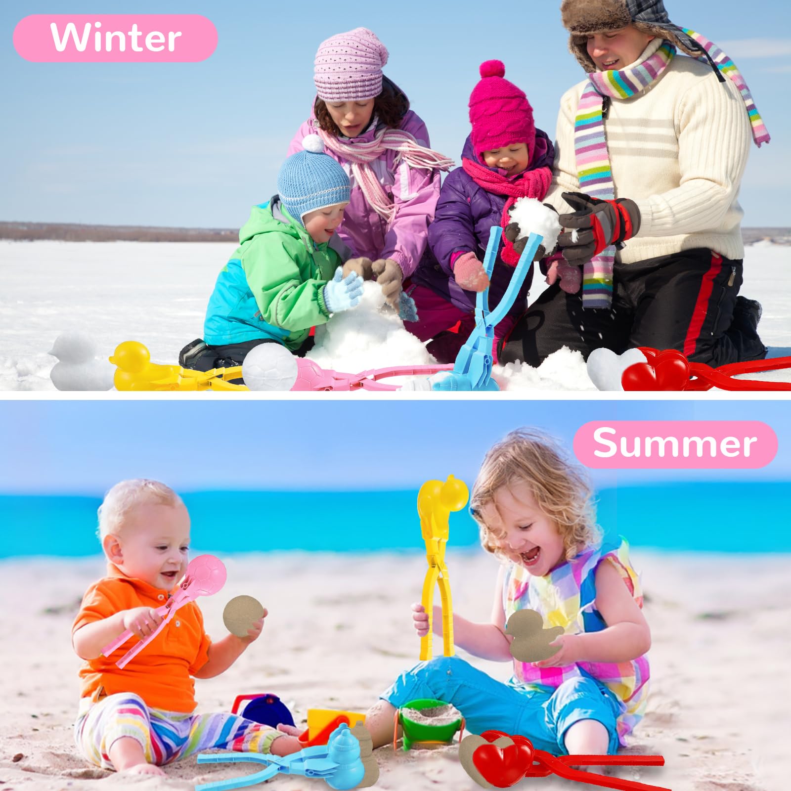 4-Piece Snowball Maker Kit for Kids - Durable Outdoor Snow & Beach Toy with Handle - Perfect for Snowball Fights, Winter Games & Beach Play - Great Birthday & Christmas Gift for Children