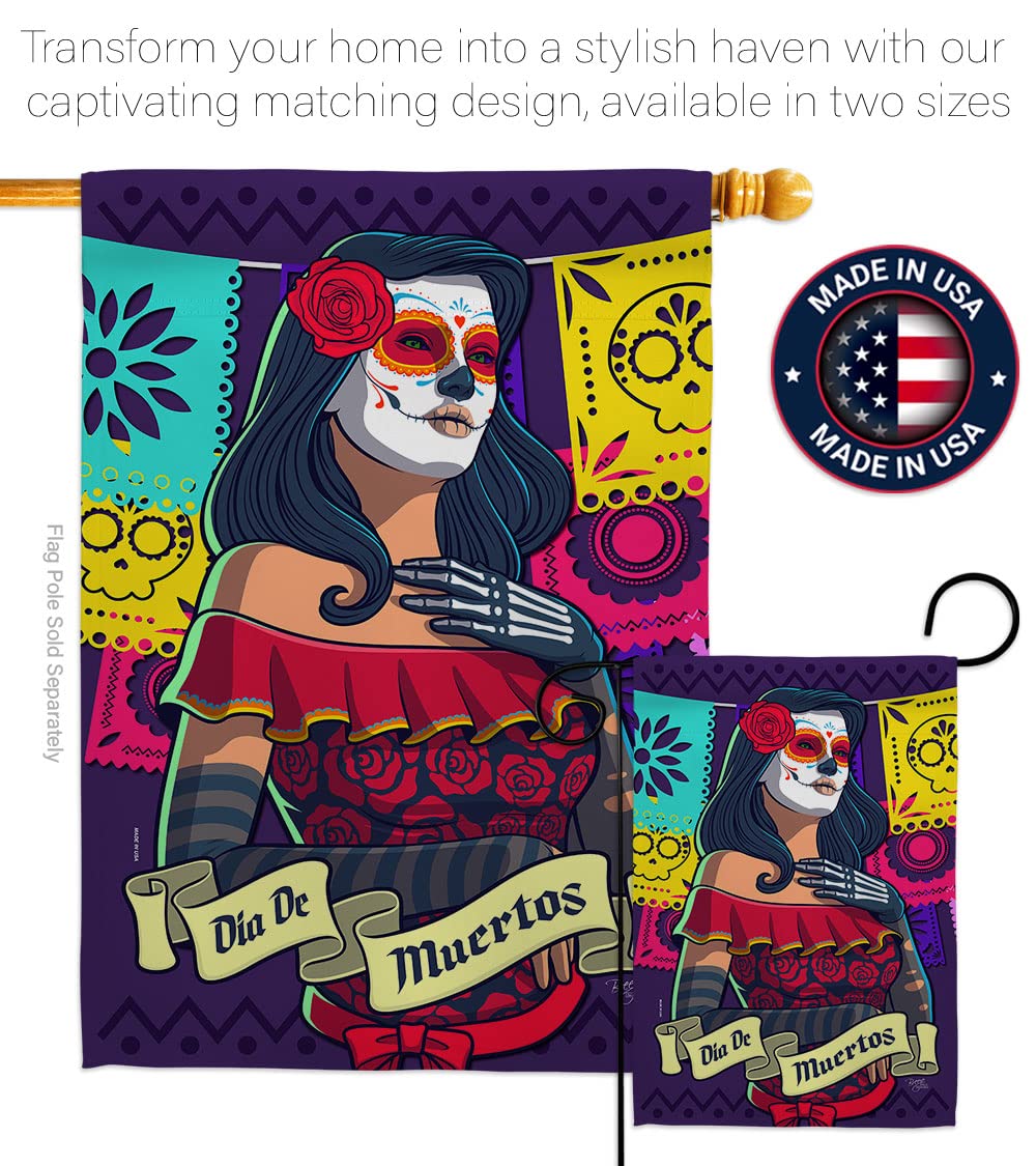 La Calavera Catrina Garden Flag Set - Day of Dead Decor for Fall & Mexican Parties