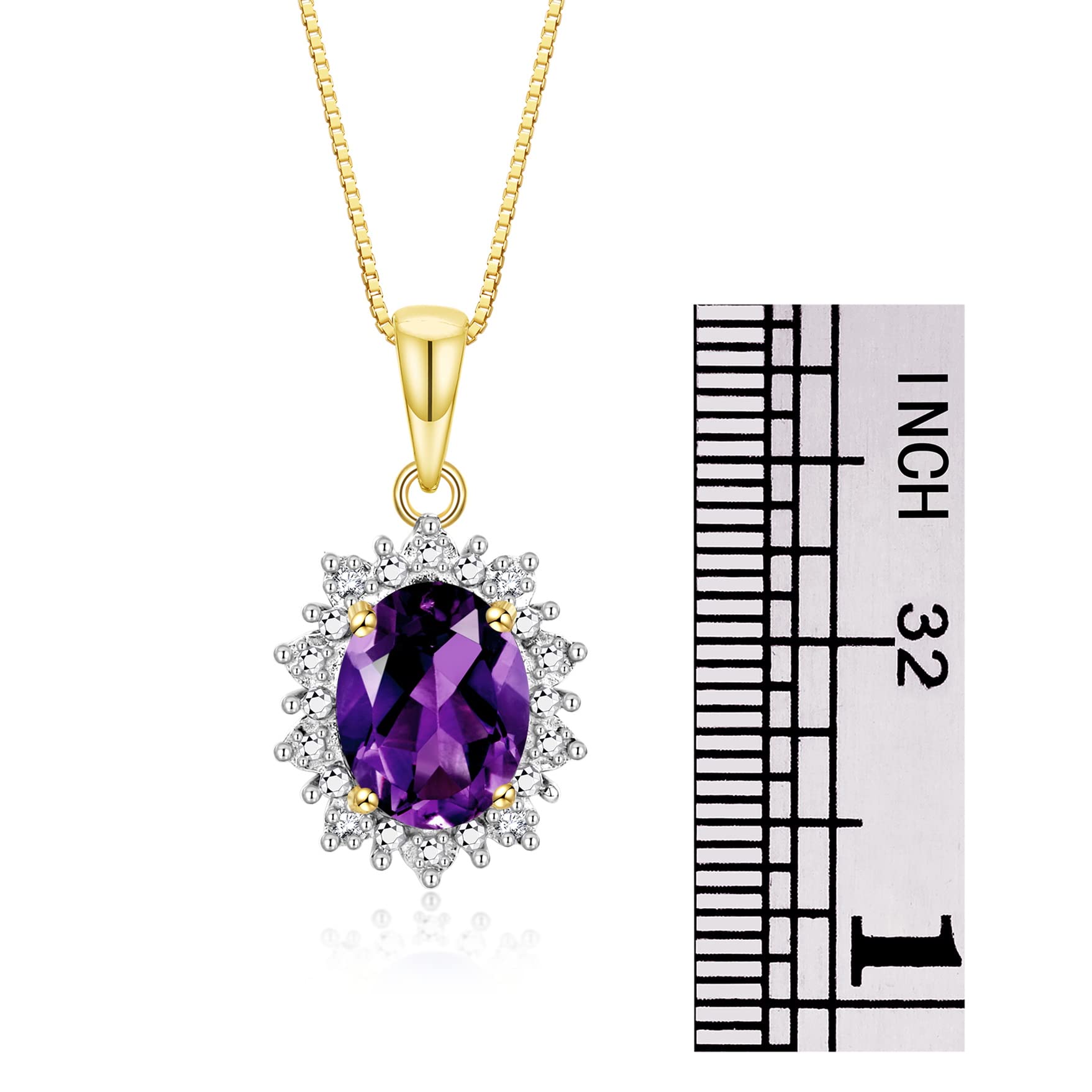 Rylos Women's Yellow Gold Plated Silver Princess Diana Ring & Pendant Set with 9X7MM Birthstone Gemstone & Diamonds - Matching Friendship Jewelry (Sizes 5-10) - Perfect for Birthdays, Anniversaries & Special Occasions