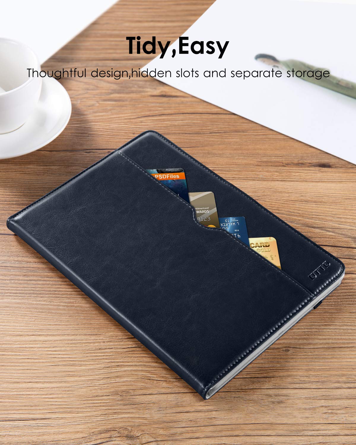 Premium Leather Folio Stand Case for iPad 9.7 Inch (5th/6th Gen 2018/2017 & iPad Pro 9.7/Air 2/Air) with Apple Pencil Holder - Blue | Protective Cover with Multiple Viewing Angles for Work, Study & Travel