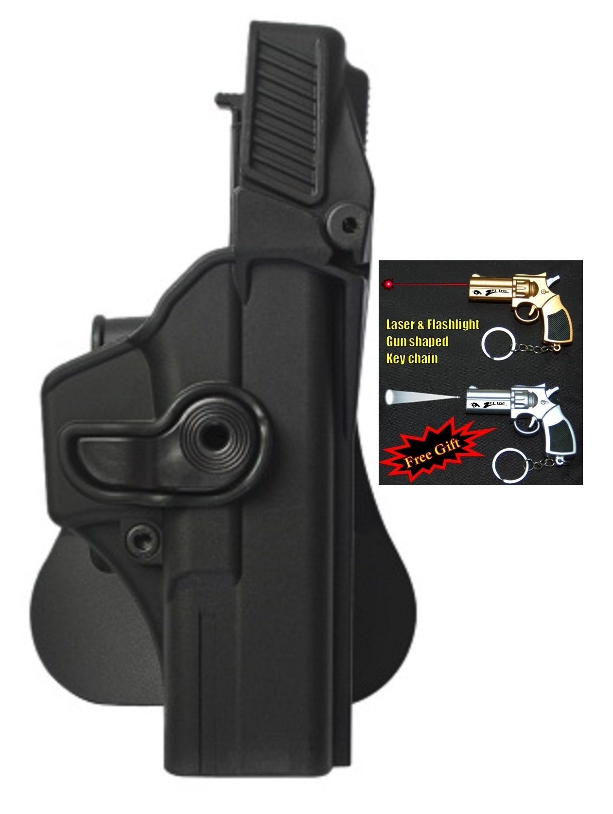 IMI-Z1410 Level 3 Retention Holster for Glock 17/22/28/31 Gen 4 - Compatible with Laser & Flashlight - Gun Shaped Keychain (Black) - Perfect for Concealed Carry, Tactical Training & Outdoor Activities