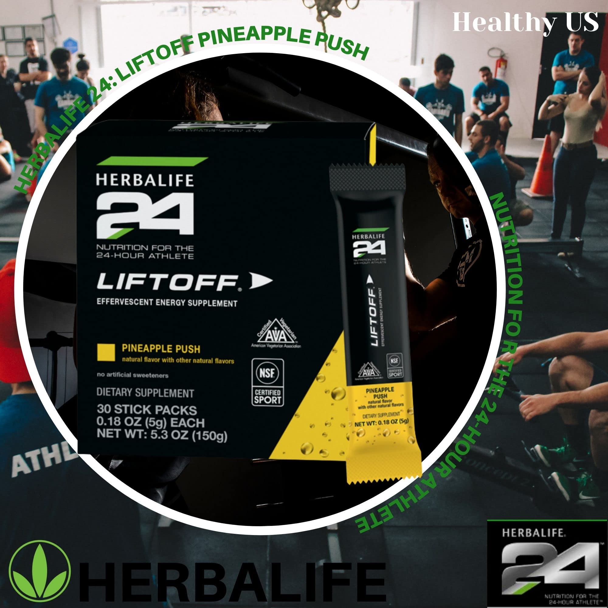 HERBALIFE24 Liftoff Pineapple Push Energy Supplement - 30 Stick Packs for Athletes | Natural Flavor, NSF Certified for Sport & Vegetarian | Pre-Workout Boost & Daily Energy Support