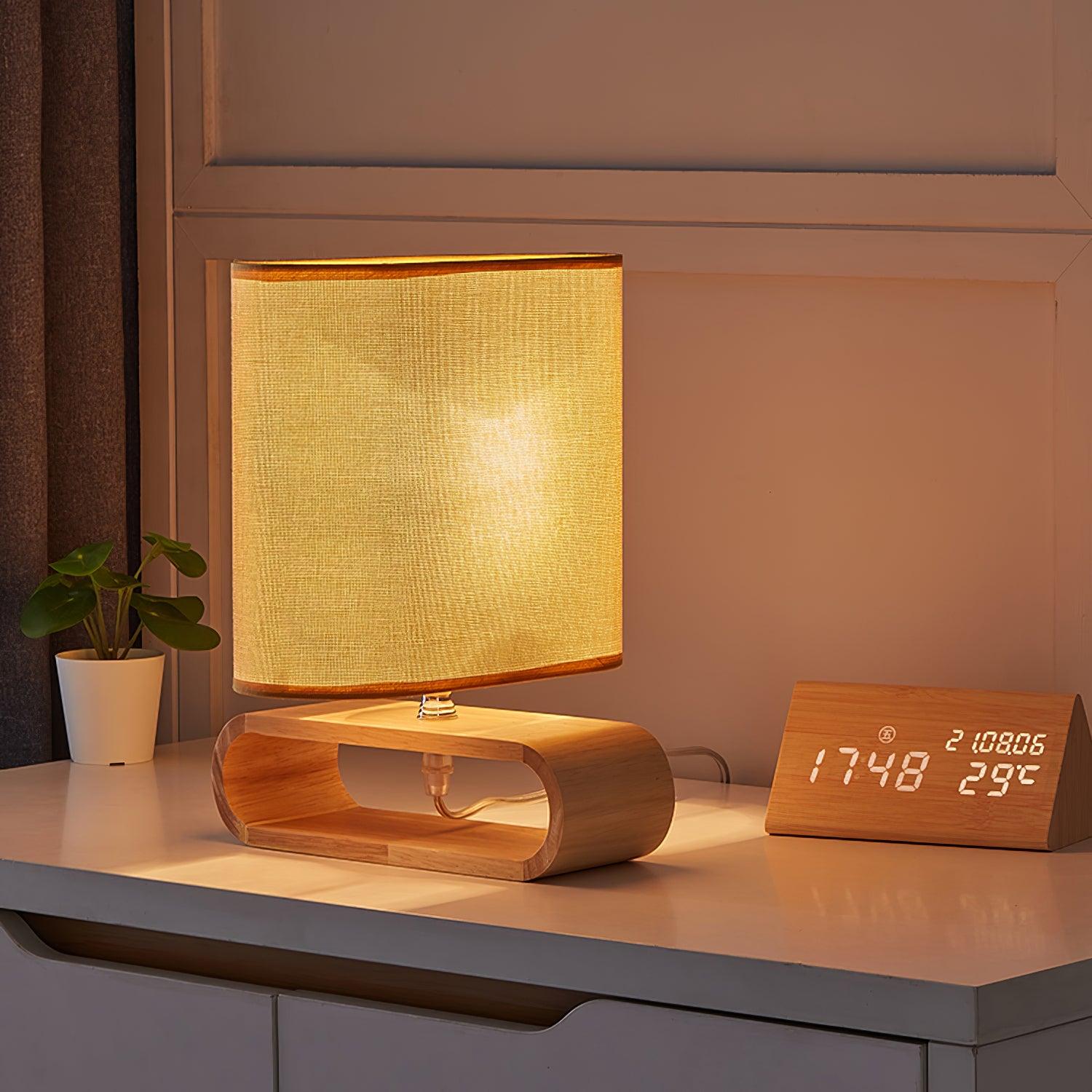 Stylish Modern Wooden Table Lamp - Warm White LED Light for Bedroom, Living Room & Office Decor - Handcrafted Natural Wood Accent Lighting for Home & Workspace