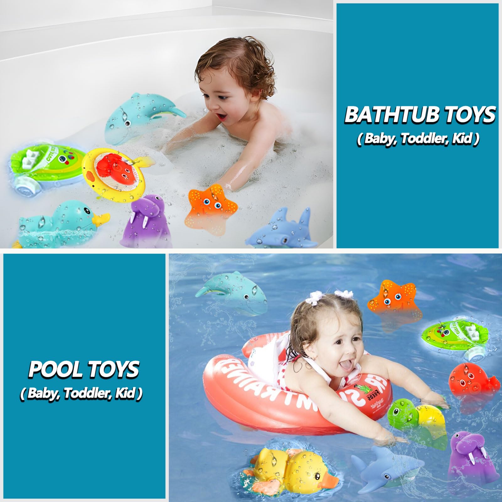 Wind-Up Swimming Ducks & Boat Bath Toys for Babies 0-12 Months - No Hole Baby Bath Toys for 1-3 Year Olds, Includes Fishing Net & Watering Can - Perfect for Bathtime, Pool Play & Early Water Play Development